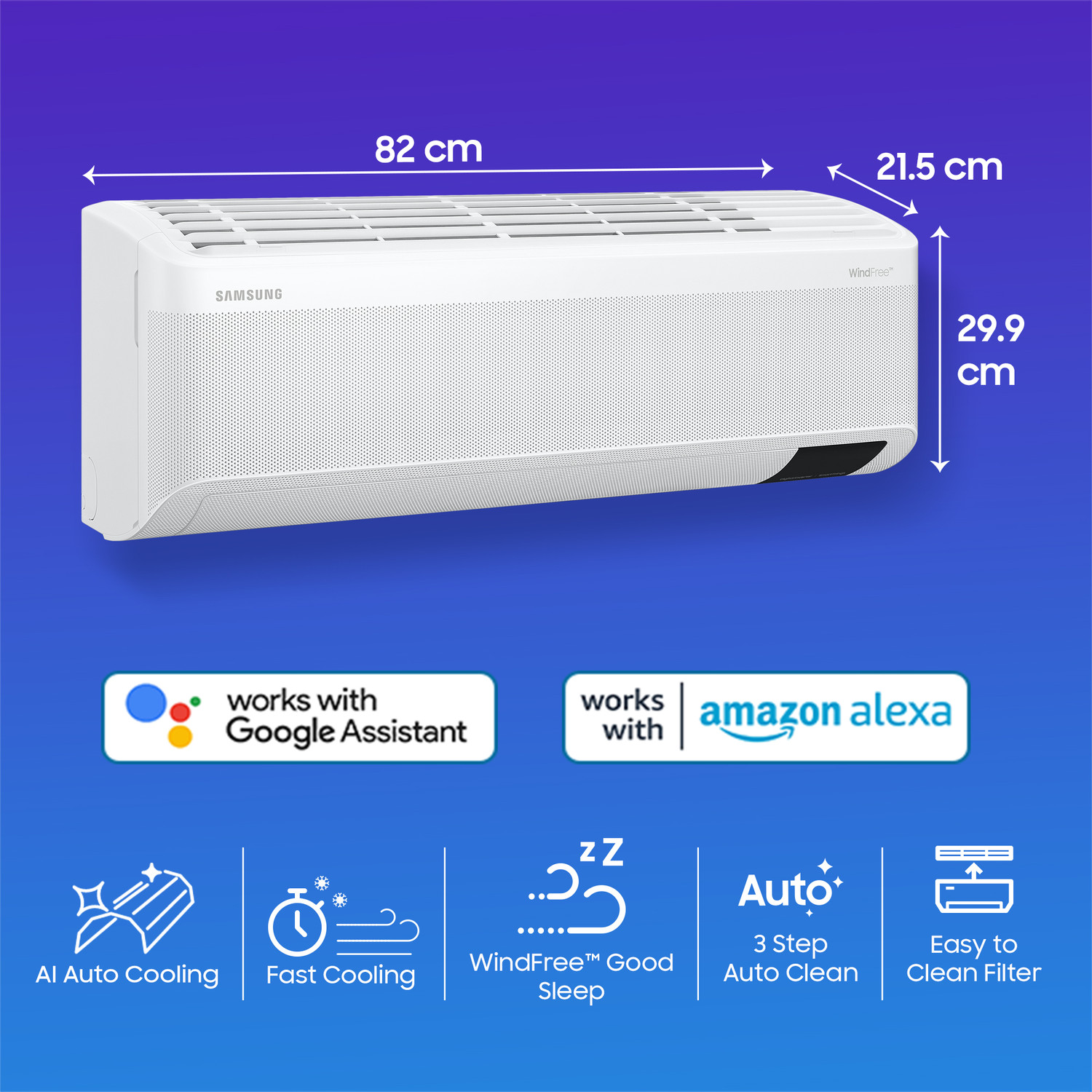 Image of Samsung 2023 Model 1 Ton 3 Star Split Inverter with Wi-fi WindFree Technology AC