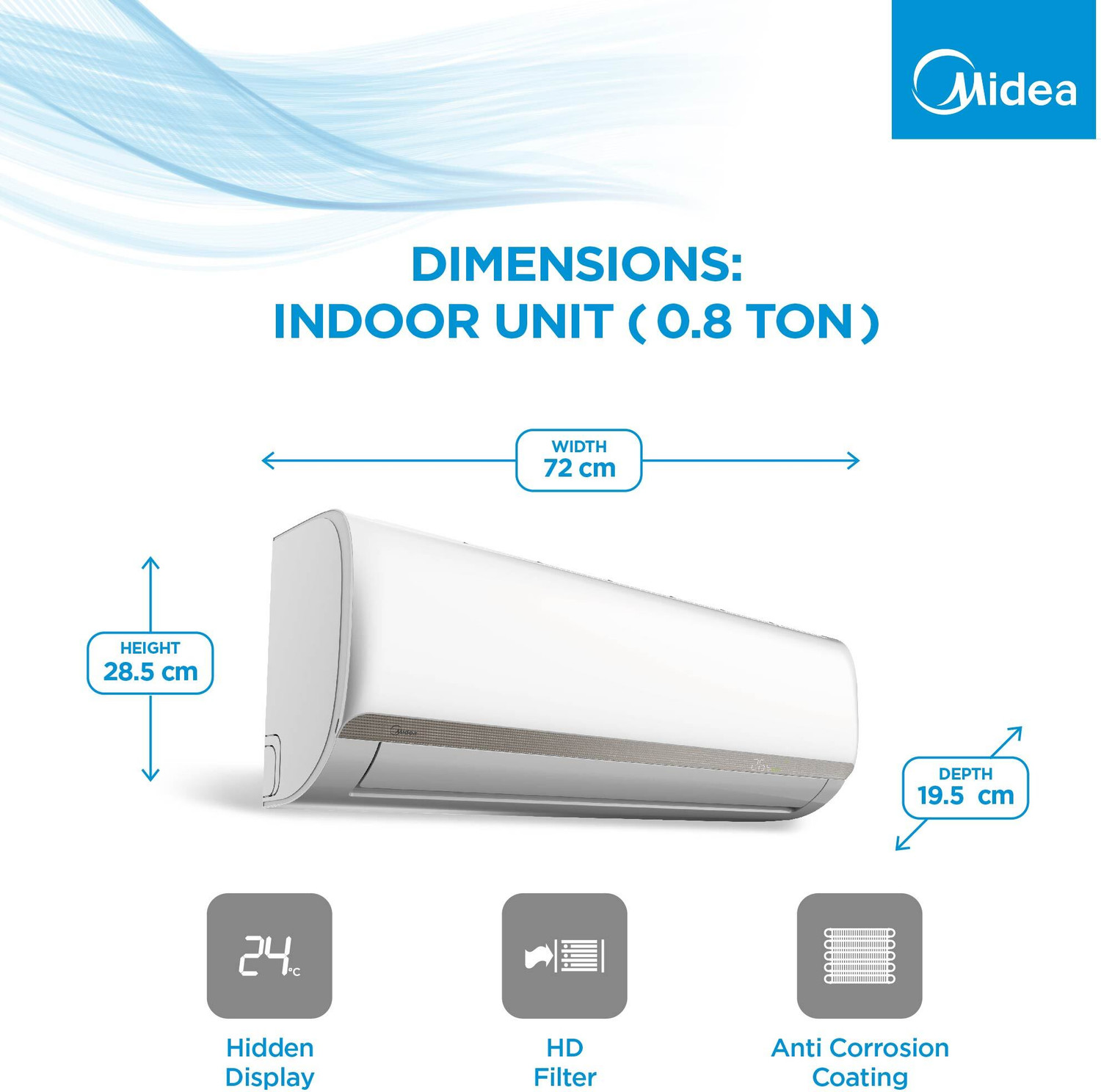 Image of Midea 2023 Model 0.8 Ton 3 Star Split Inverter Cold Catalyst Filter With Auto Cleanser AC - White (9K SANTIS PRO DELUXE INVERTER R32 SPLIT AC, Copper Condenser)