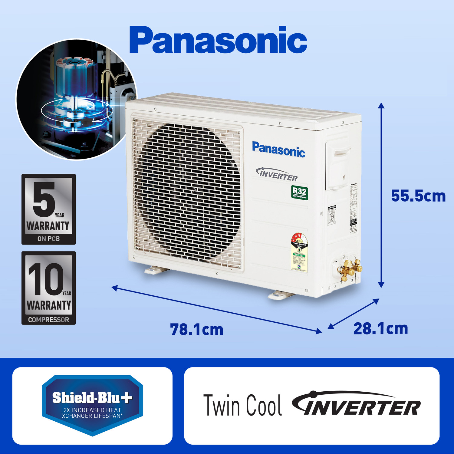 Image of Panasonic 2023 Model 2 Ton 3 Star Split Inverter with Wi-fi with 2 Way Swing, PM 0.1 Air Purification Filter AC