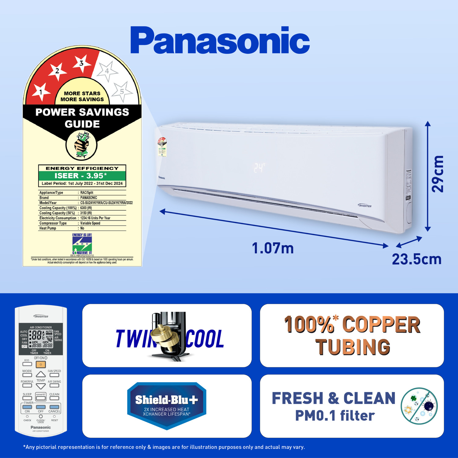 Image of Panasonic 2023 Model 2 Ton 3 Star Split Inverter with Wi-fi with 2 Way Swing, PM 0.1 Air Purification Filter AC