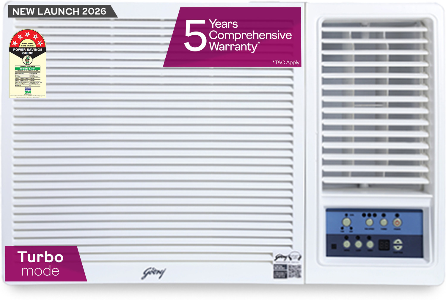 Image of Godrej 2018 Model 1.5 Ton 5 Star Window Fixed Speed AC (GWC 18DTC5-WSA, White)
