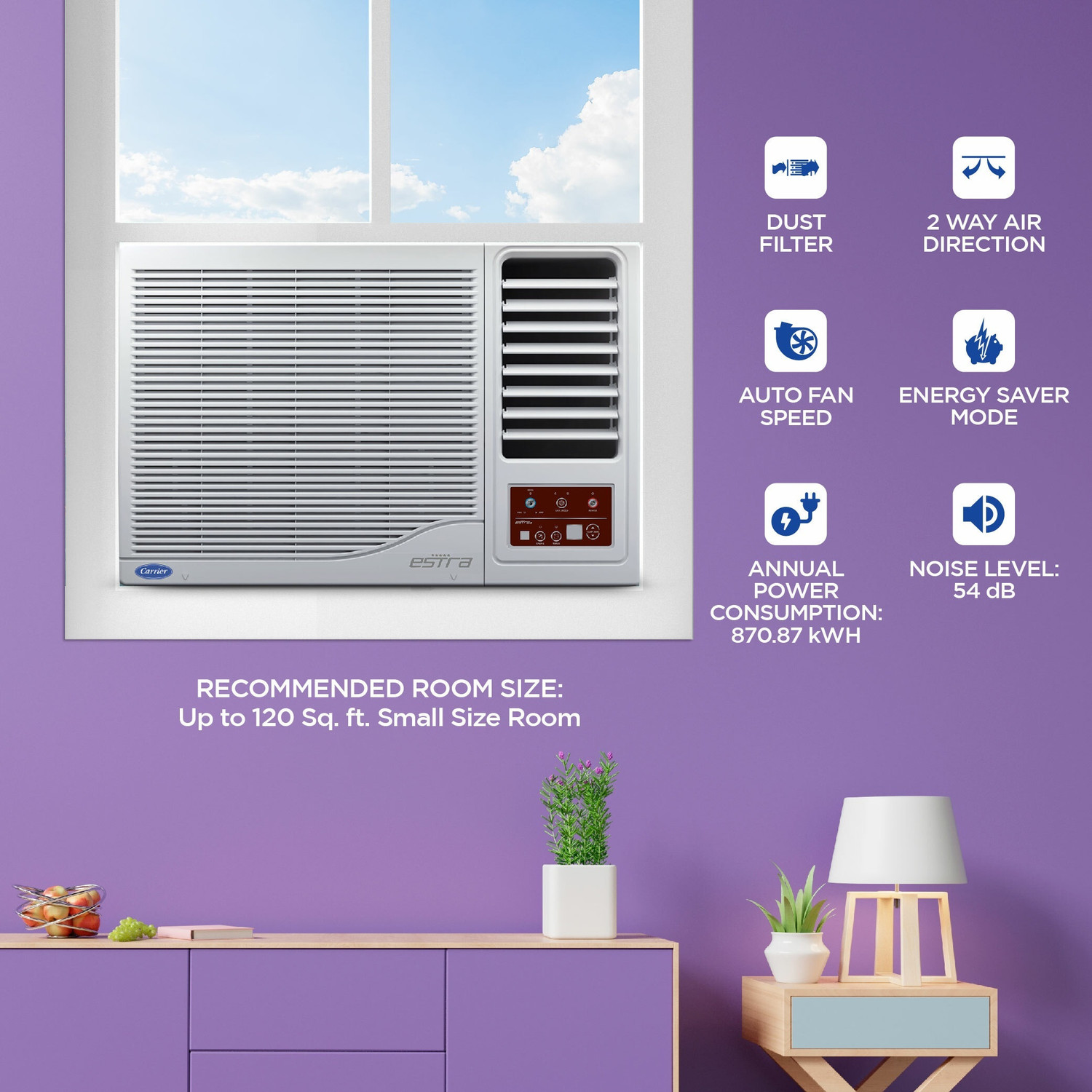 Image of CARRIER 2023 Model 1 Ton 3 Star Window 2 Way Air Directional control with Dust Filter(2023 Model) AC