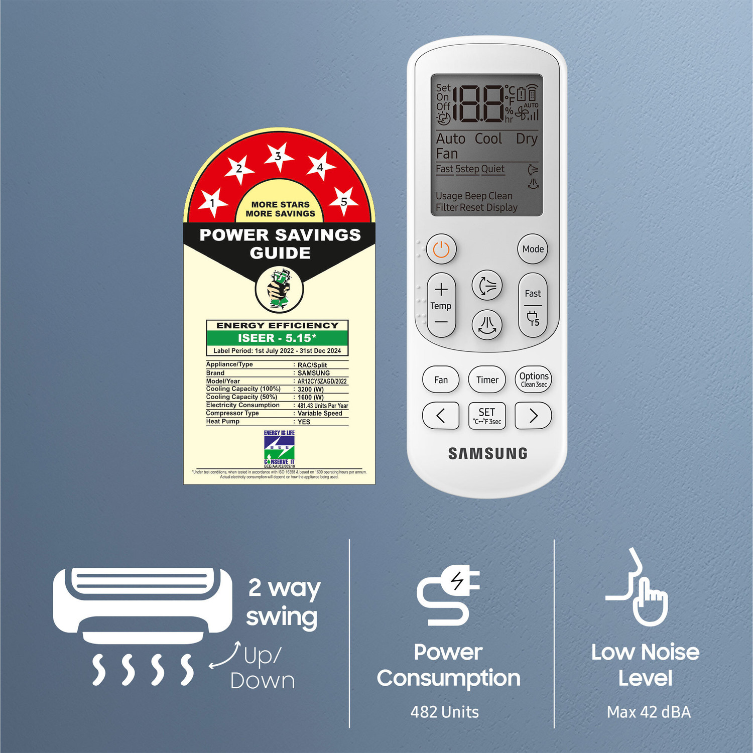 Image of SAMSUNG 2023 Model 1 Ton 5 Star Split Inverter AC - White (AR12CY5ZAGD /AR12CY5ZAGDNNA /AR12CY5ZAGDXNA, Copper Condenser)