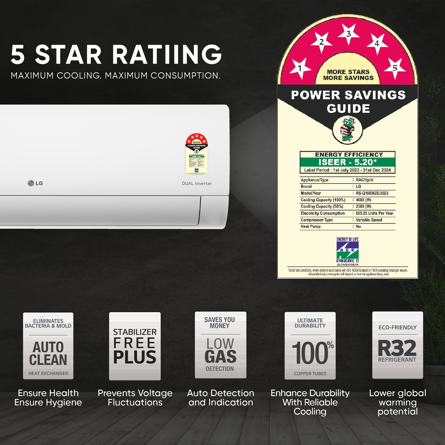 Image of LG 2023 Model 1.5 Ton 5 Star Split Inverter AI Convertible 6-in-1 Cooling , HD Filter with Anti-Virus Protection AC
