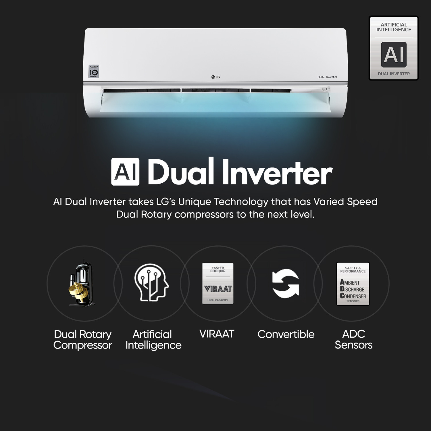 Image of LG 2023 Model 1.5 Ton 5 Star Split Inverter AI Convertible 6-in-1 Cooling , HD Filter with Anti-Virus Protection AC