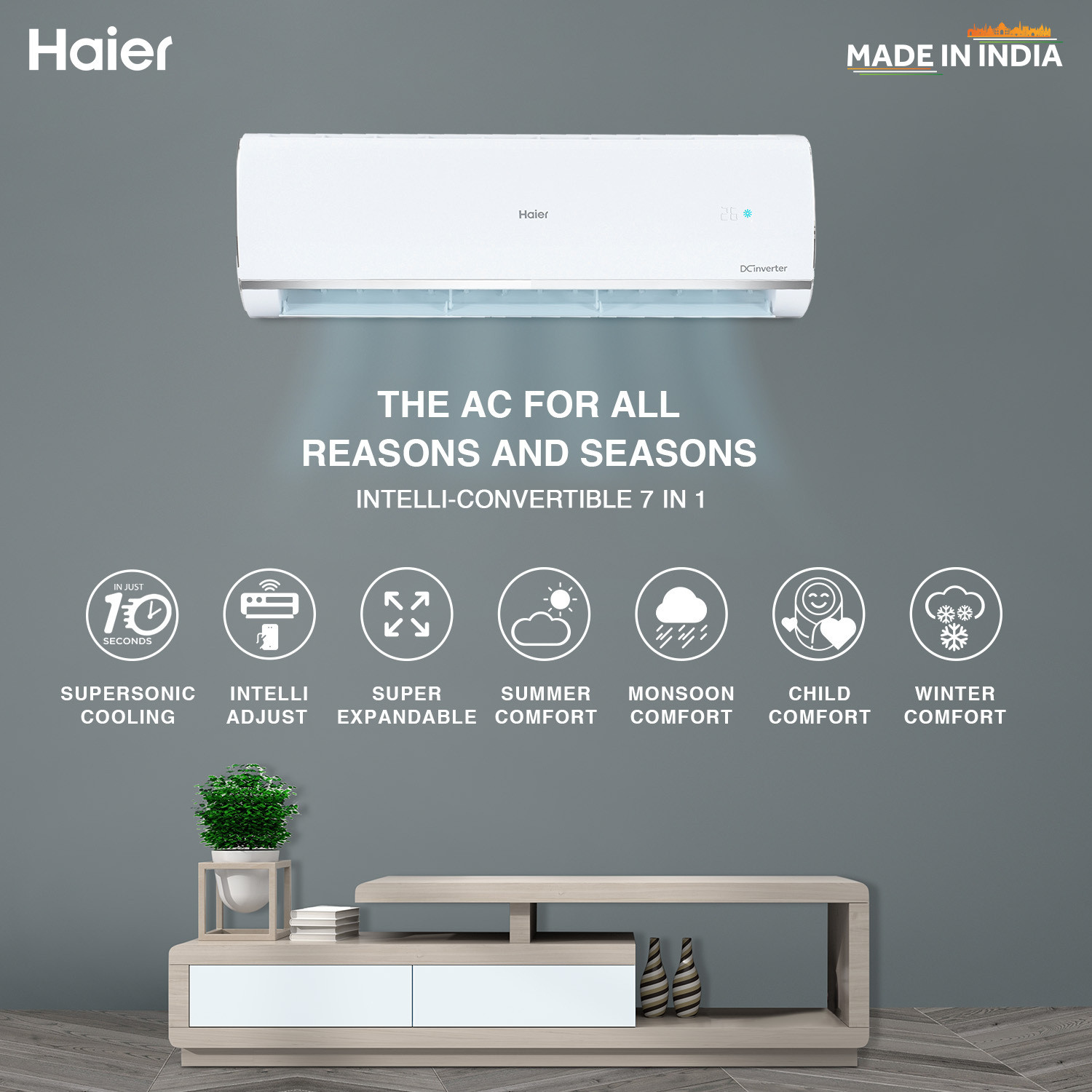 Image of Haier 2023 Model 1.5 Ton 5 Star Split Inverter Intelli Convertible 7-in-1, Cooling at Extreme Temperature AC
