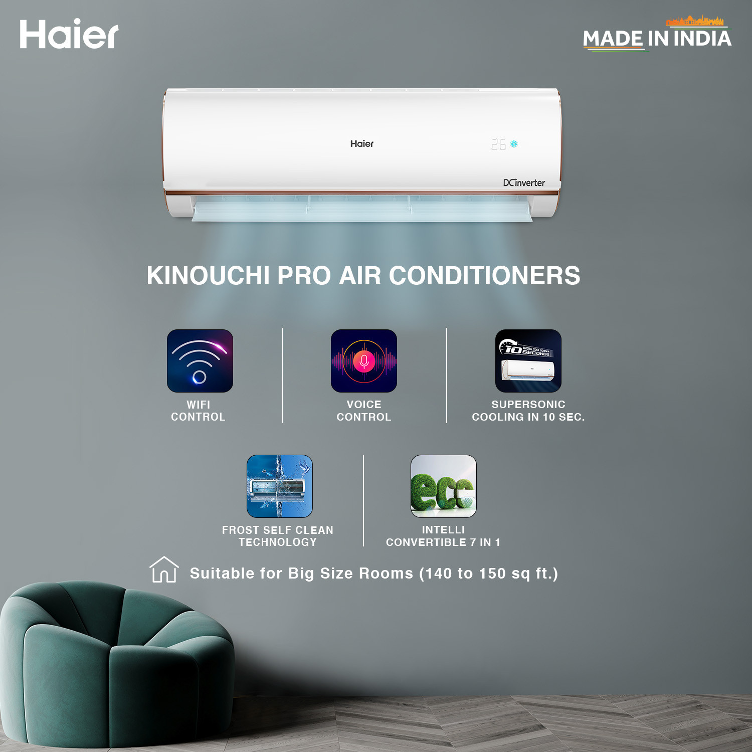 Image of Haier 2023 Model 1.5 Ton 4 Star Split Inverter with Wi-fi Intelli Smart,� Intelli Convertible 7-in-1, Cooling at Extreme Temperature AC