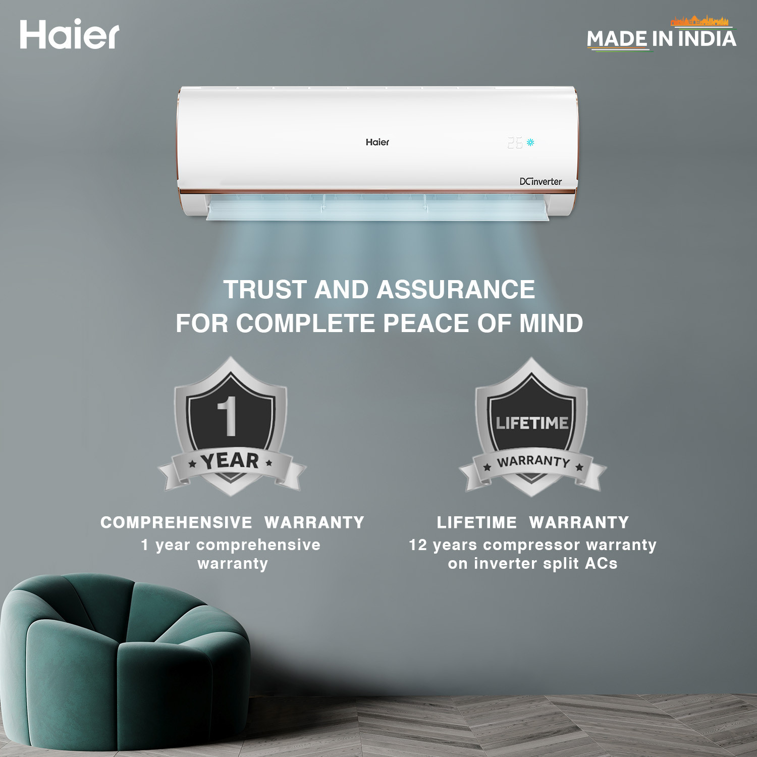Image of Haier 2023 Model 1.5 Ton 4 Star Split Inverter with Wi-fi Intelli Smart,� Intelli Convertible 7-in-1, Cooling at Extreme Temperature AC