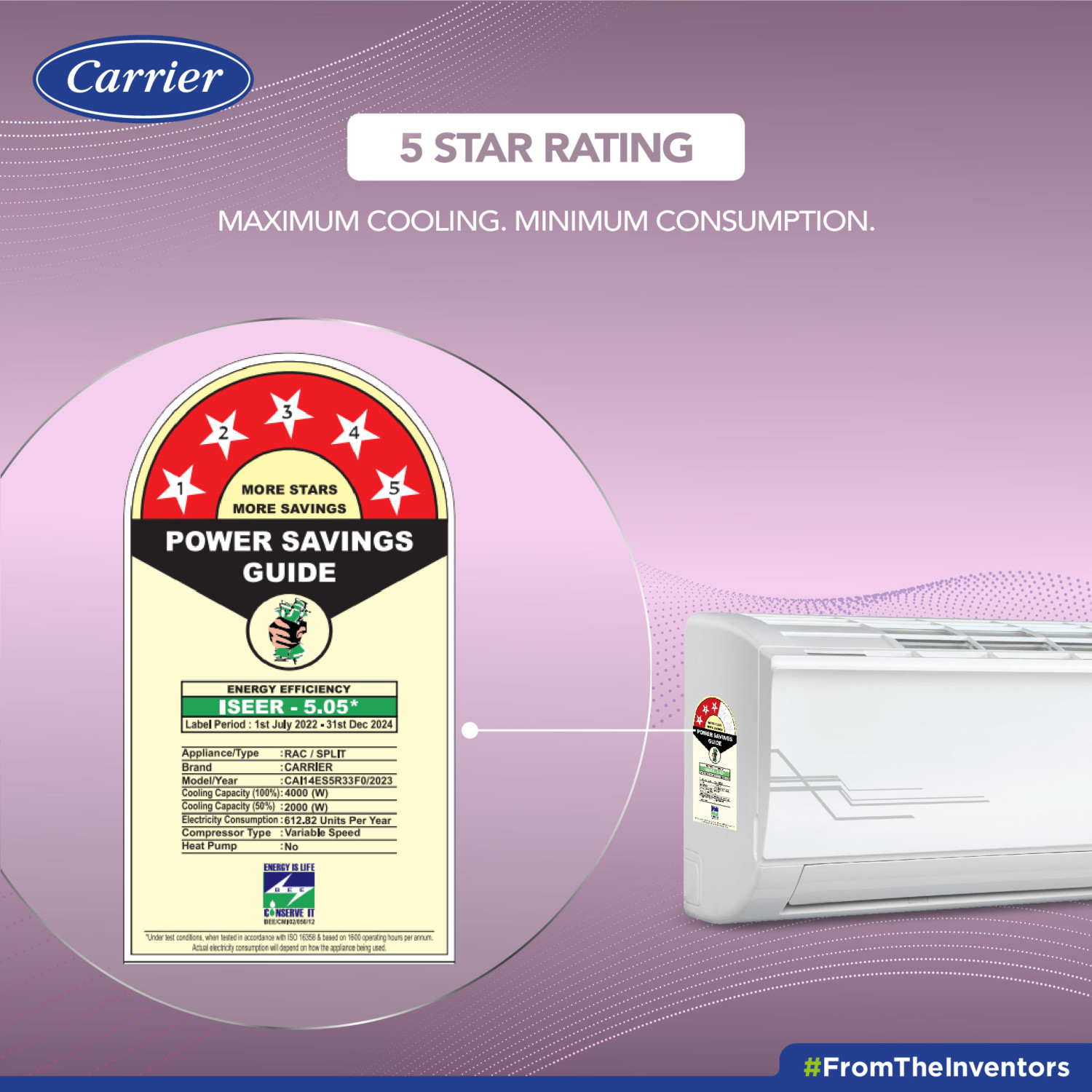 Image of CARRIER 2023 Model 1.2 Ton 5 Star Split AI Flexicool Inverter Dual Filtration with HD & PM 2.5 Filter AC