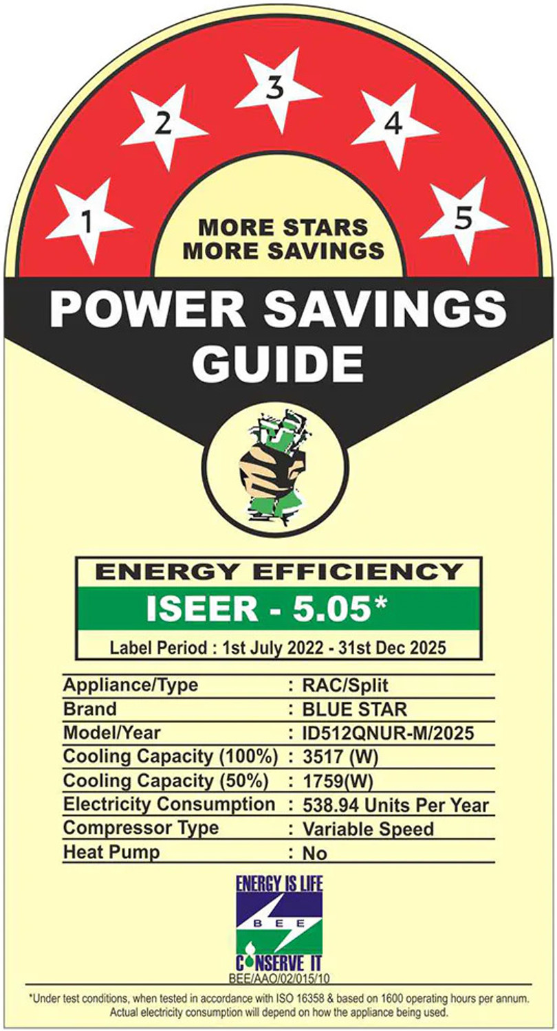 Image of Blue Star 2025 Model 1 Ton 5 Star Split Inverter AC (ID512QNUR-M, Maroon)