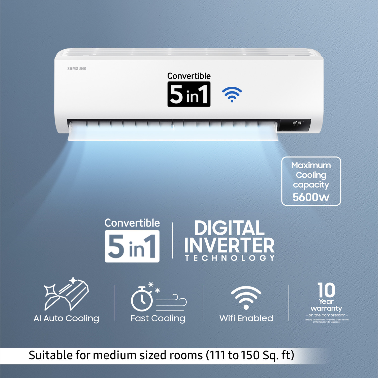 Image of Samsung 2023 Model 1.5 Ton 3 Star Split Inverter with Wi-fi AC