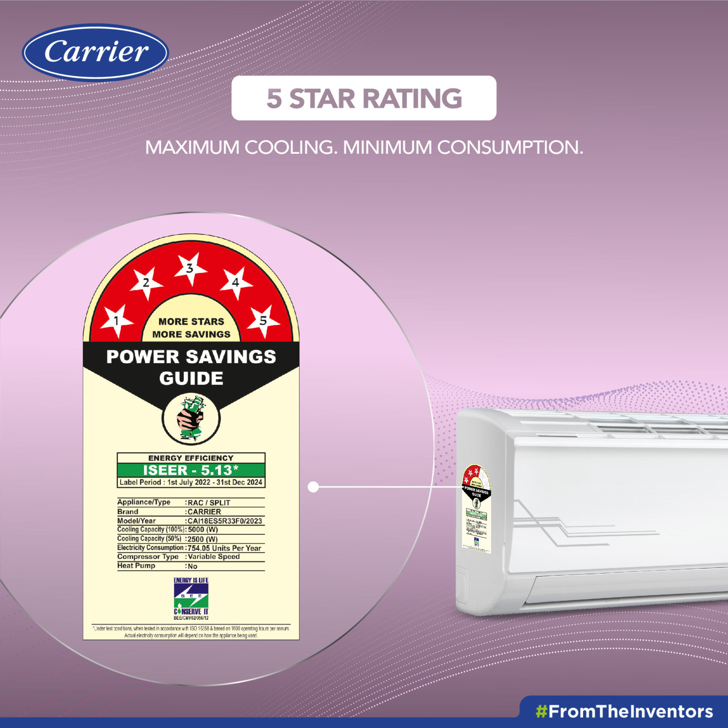 Image of CARRIER 2023 Model 1.5 Ton 5 Star Split AI Flexicool Inverter Dual Filtration with HD & PM 2.5 Filter AC