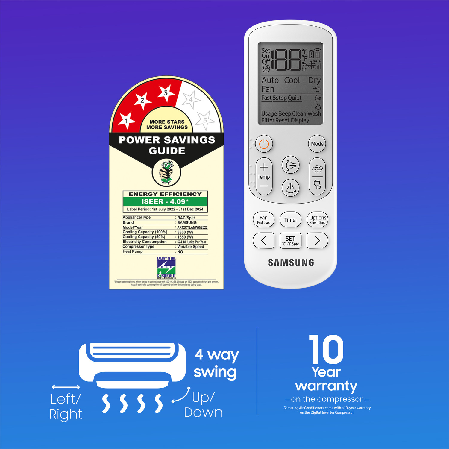 Image of Samsung 2023 Model 1 Ton 3 Star Split Inverter with Wi-fi WindFree Technology AC