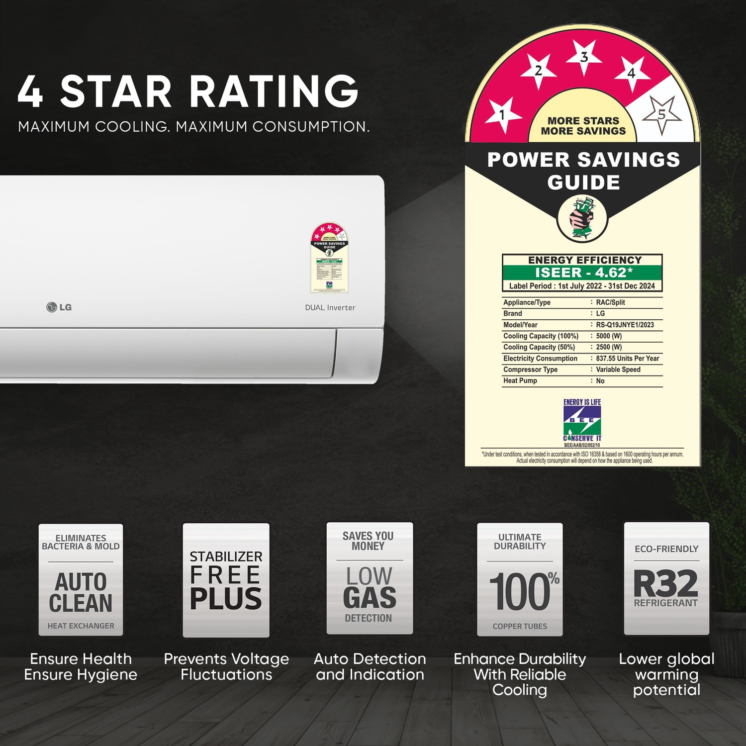 Image of LG 2023 Model 1.5 Ton 4 Star Split Inverter 4 Way Swing, HD Filter with Anti-Virus Protection AC