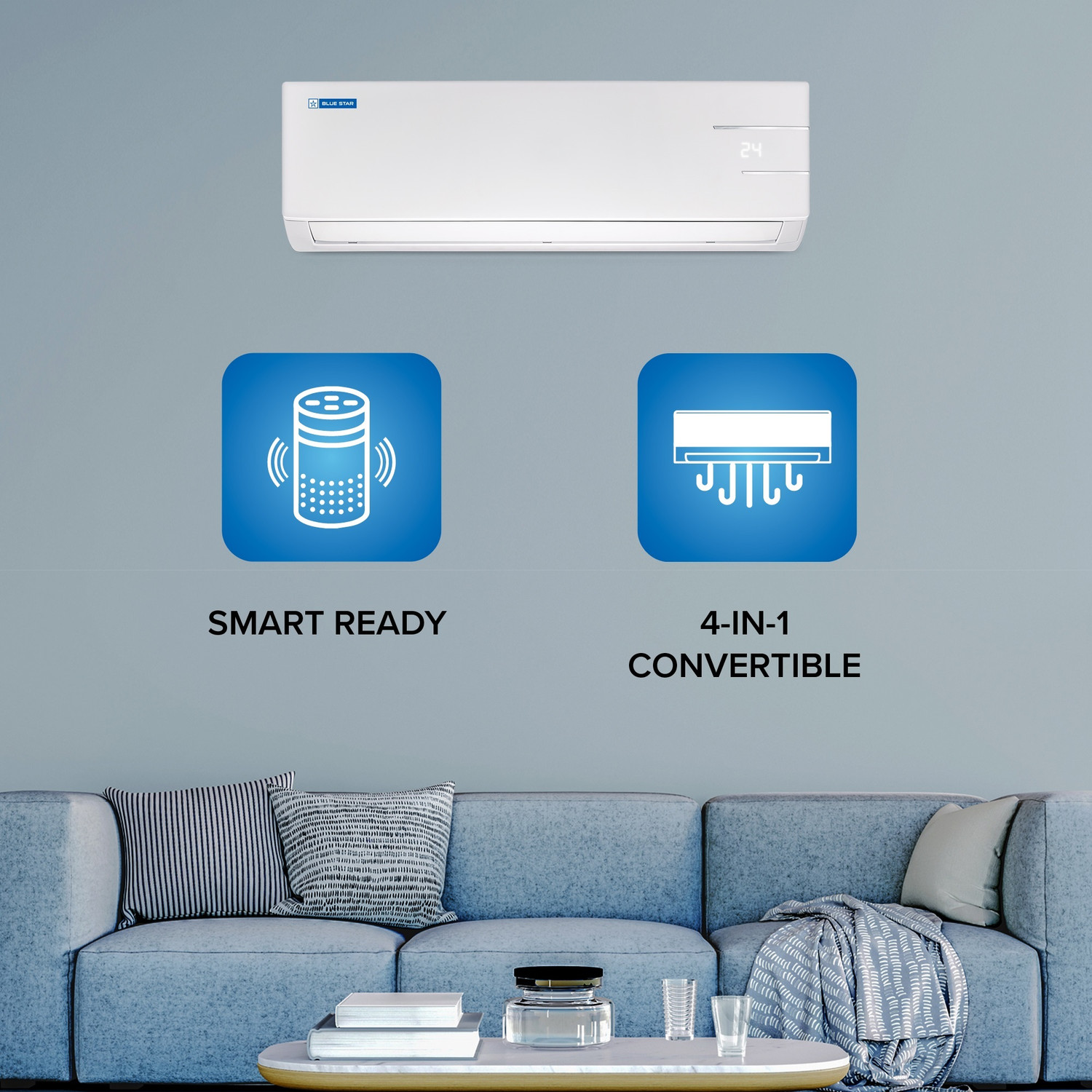 Image of Blue Star 2023 Model 0.9 Ton 3 Star Split Inverter Multi Sensors, Stabalizer Free Operation, Self Diagnosis, Dust Filter AC