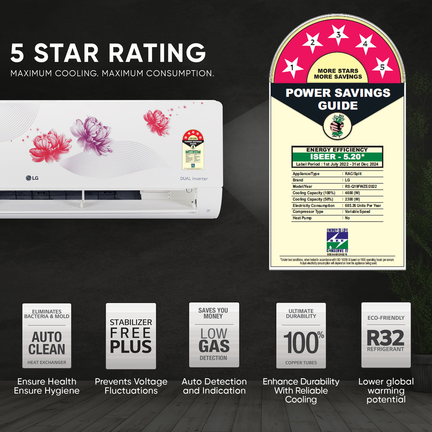 Image of LG 2023 Model 1.5 Ton 5 Star Split Inverter with Wi-fi 4 Way Swing, HD Filter with Anti-Virus Protection AC