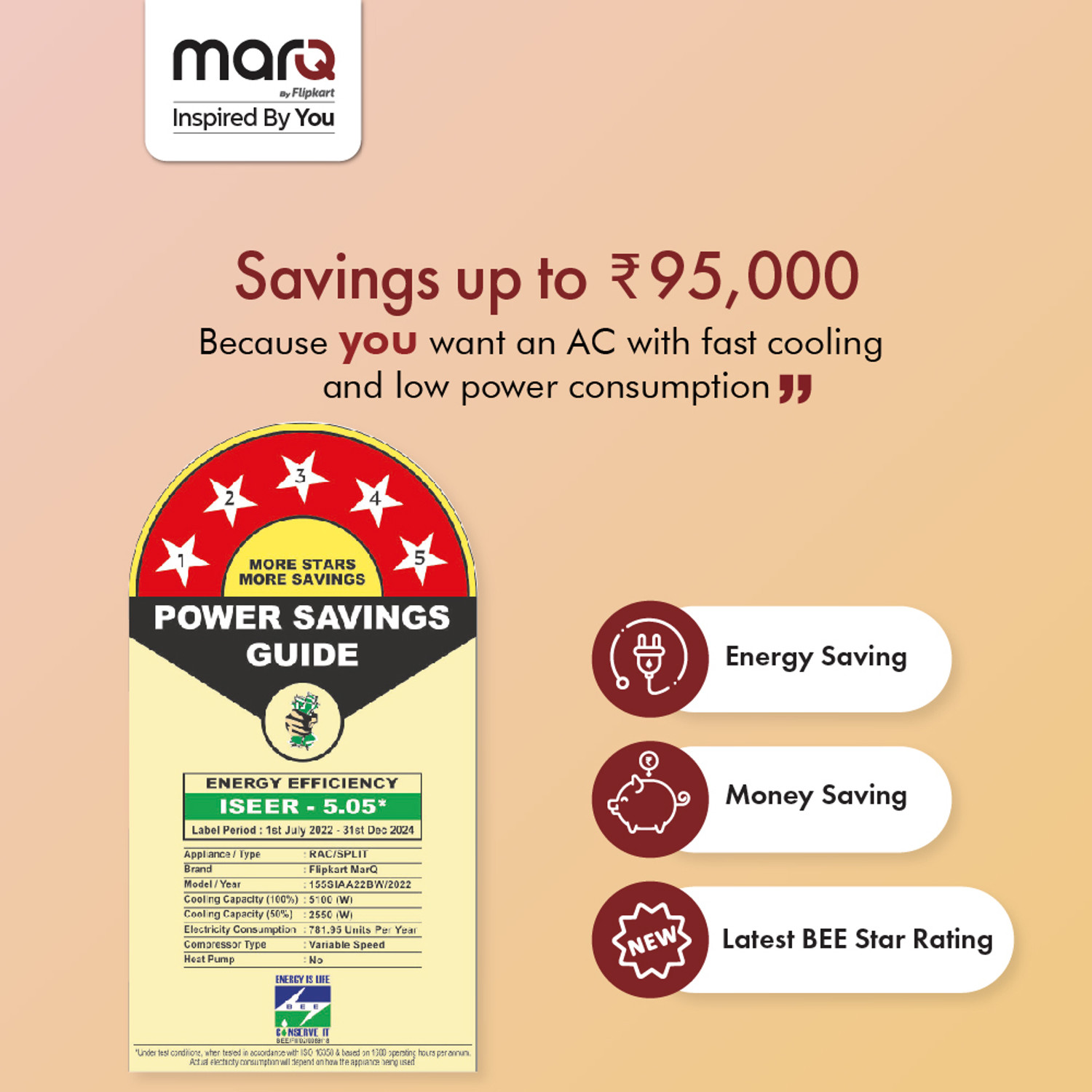 Image of MarQ by Flipkart 2023 Model 1.5 Ton 5 Star Split Inverter 4-in-1 Convertible with Turbo Cool Technology AC