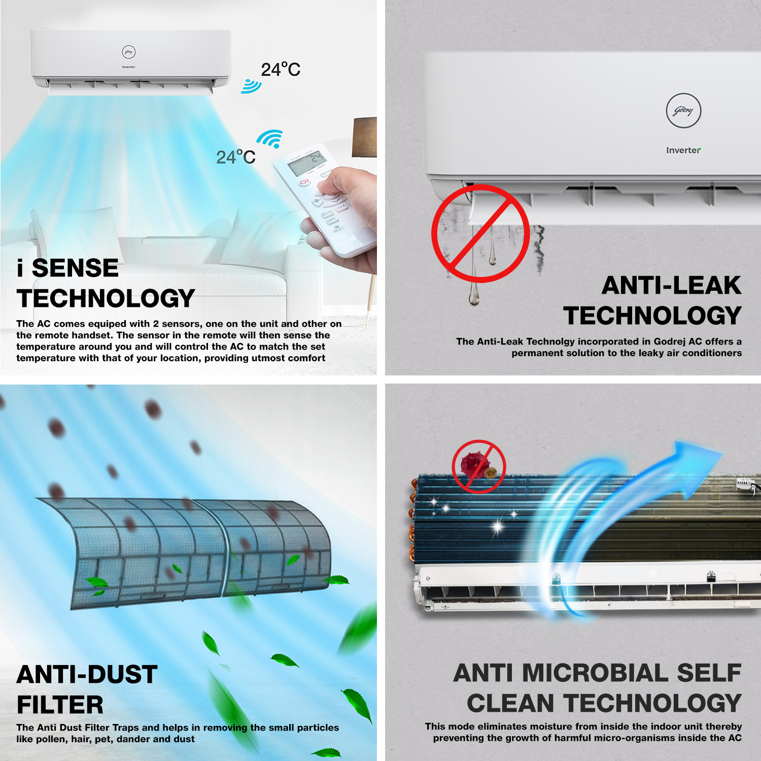 Image of Godrej 2022 Model 1.5 Ton 3 Star Split Inverter Anti-Leak AC