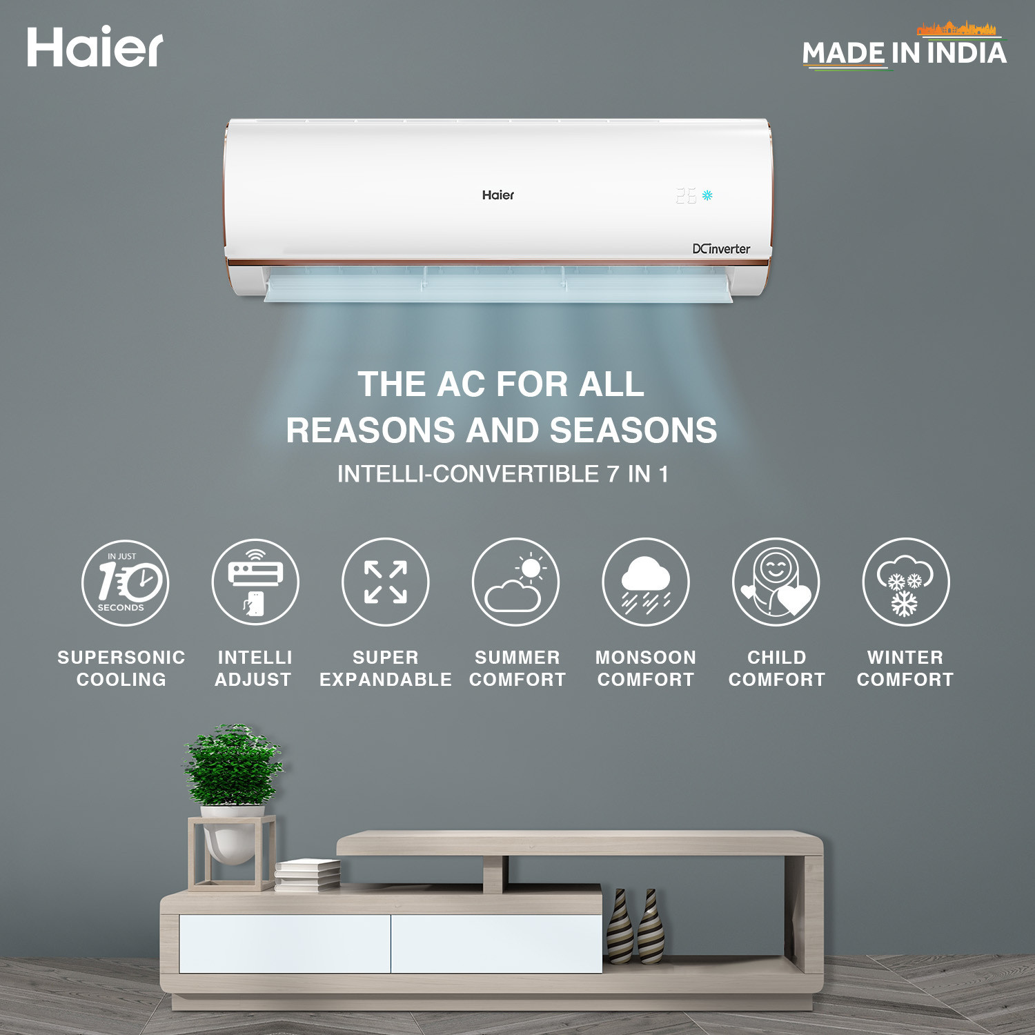 Image of Haier 2023 Model 1.5 Ton 4 Star Split Inverter with Wi-fi Intelli Smart,� Intelli Convertible 7-in-1, Cooling at Extreme Temperature AC
