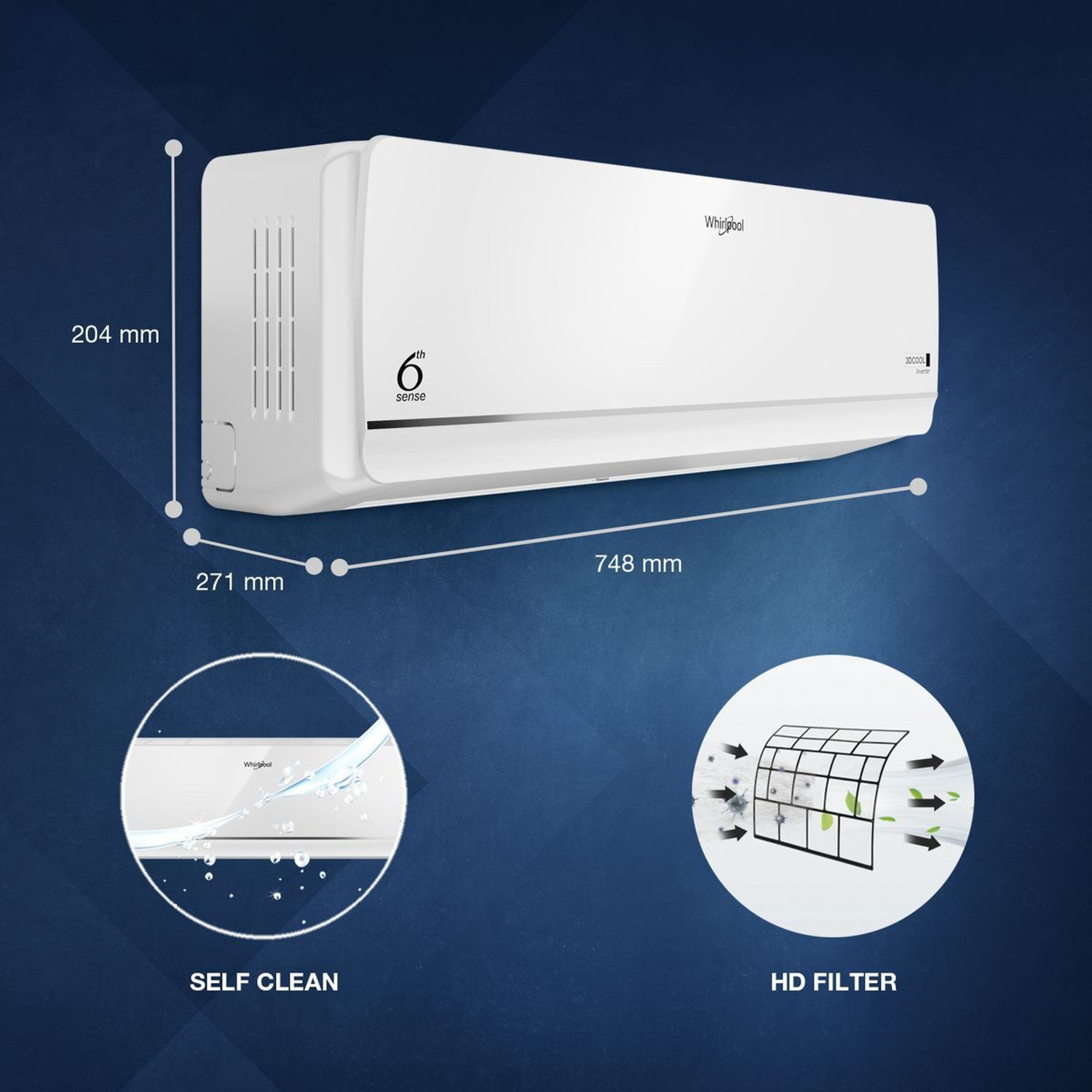 Image of Whirlpool 2026 Model 1 Ton 3 Star Split Inverter AC (41499, White)