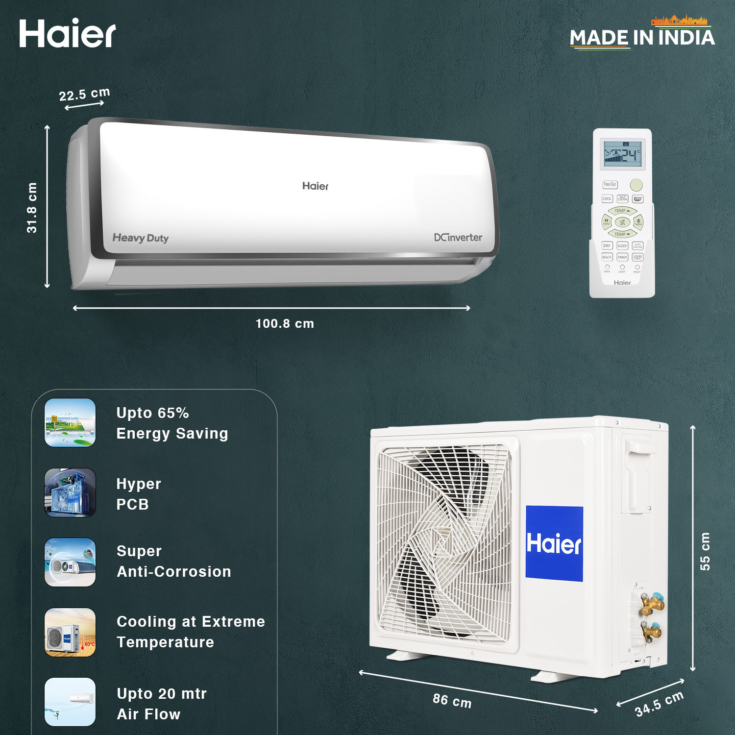 Image of Haier 2023 Model 2 Ton 3 Star Split Inverter Frost Self Clean, Triple Inverter Plus Technology, Cooling at Extreme Temperature, Hyper PCB AC
