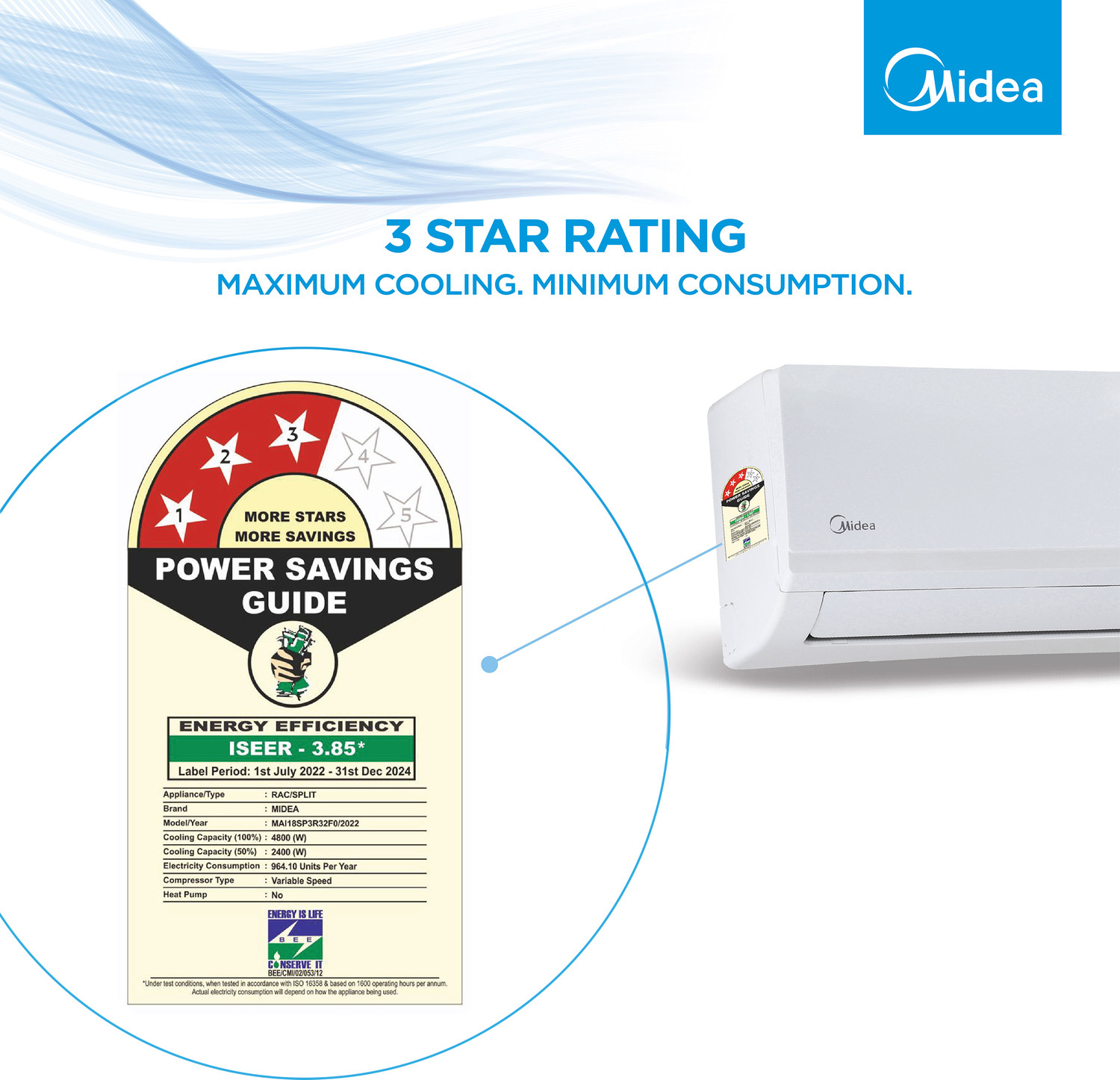 Image of Midea 2023 Model 1.5 Ton 3 Star Split Inverter HD Filter with 2 Way Air Directional Control, Auto Cleanser, Intelligent CRF Alert AC