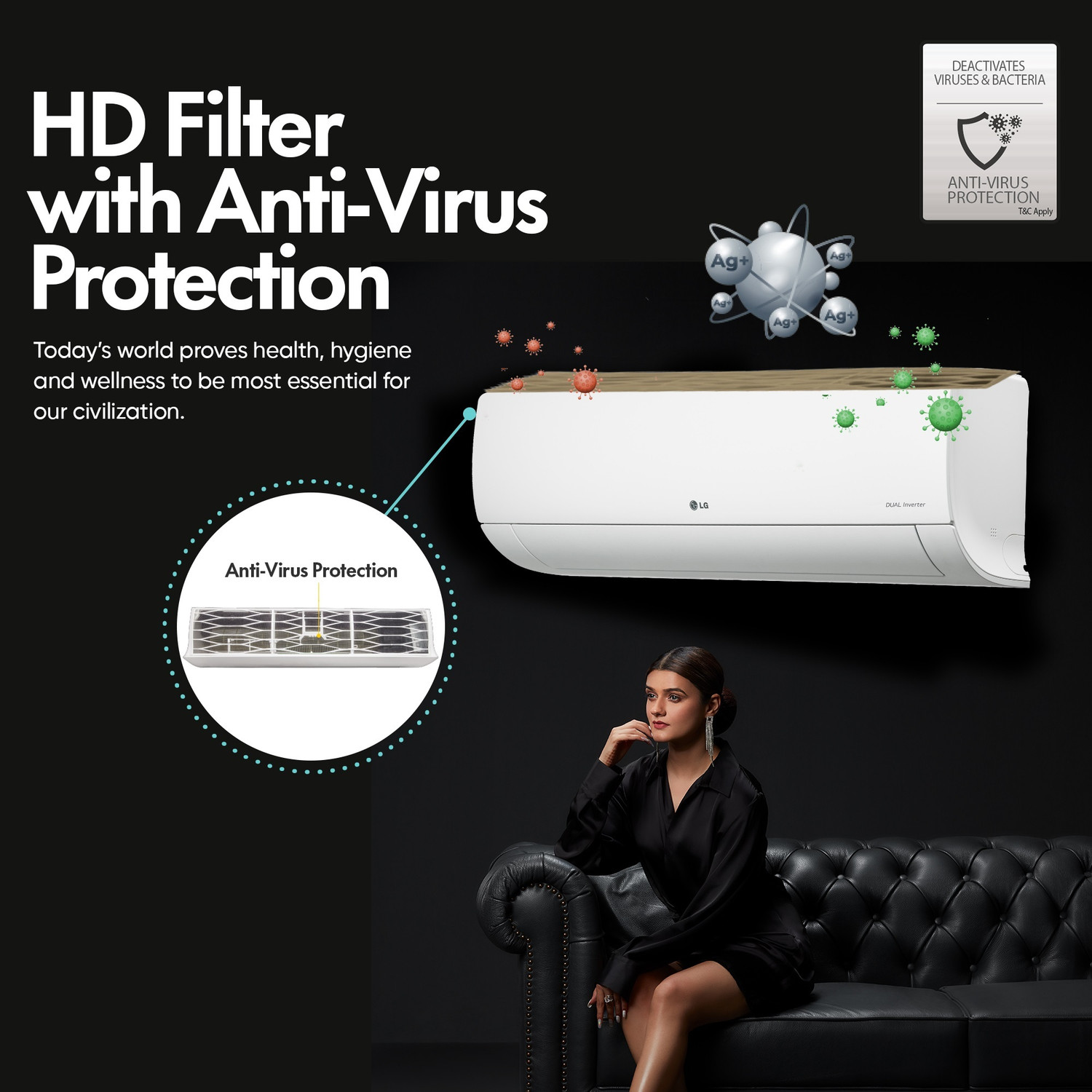 Image of LG 2023 Model 1.5 Ton 4 Star Split Inverter 4 Way Swing, HD Filter with Anti-Virus Protection AC