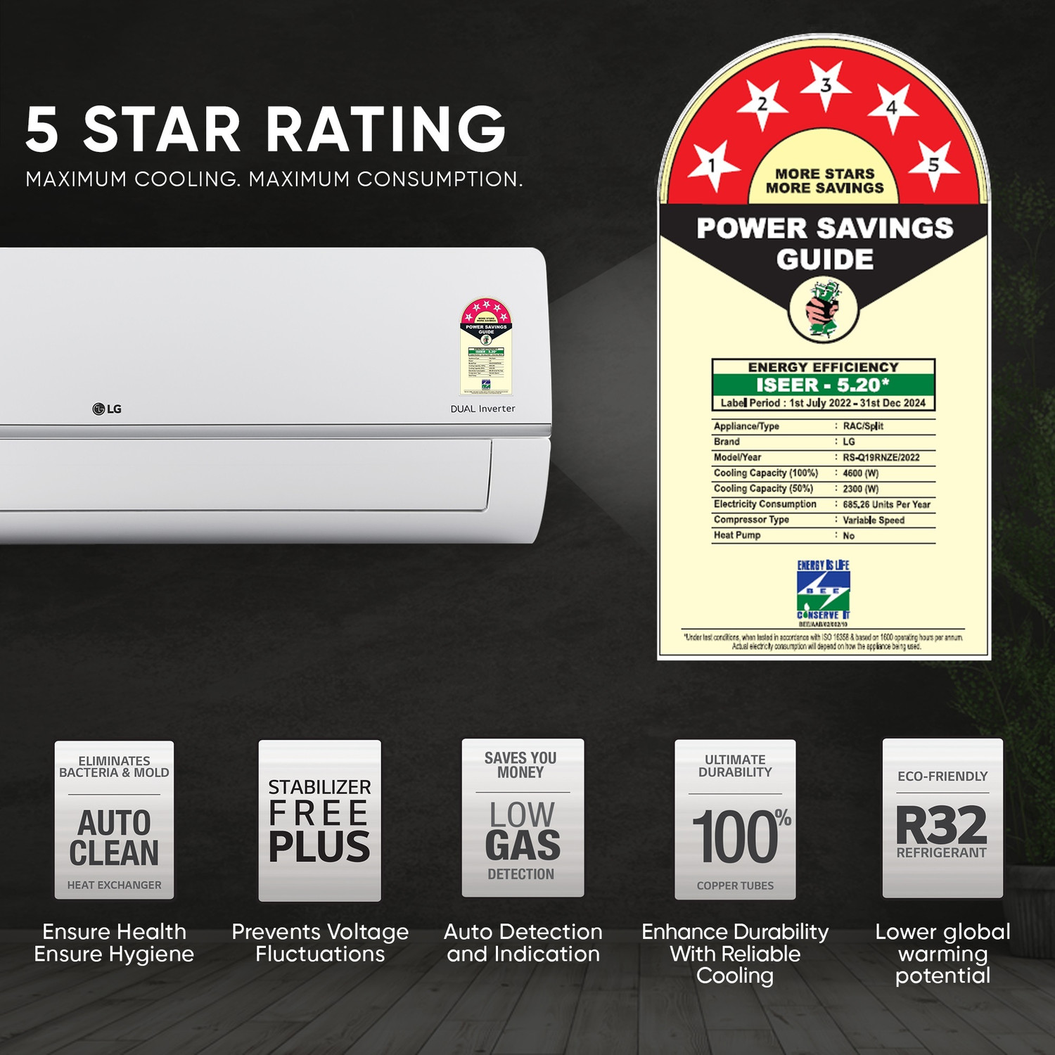 Image of LG 2023 Model 1.5 Ton 5 Star Split Inverter AI Convertible 6-in-1 Cooling , HD Filter with Anti-Virus Protection AC
