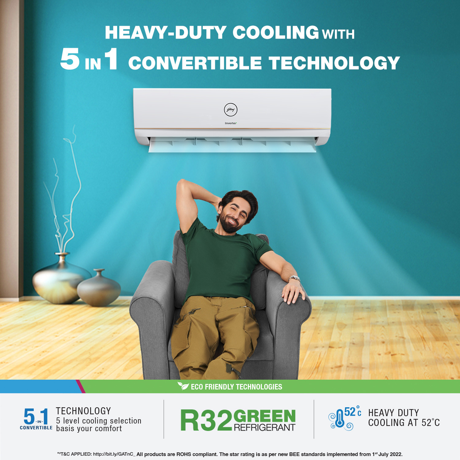 Image of Godrej 2023 Model 1 Ton 5 Star Split Inverter i-sense Technology with Blue Fin Anti Corrosive Coating AC