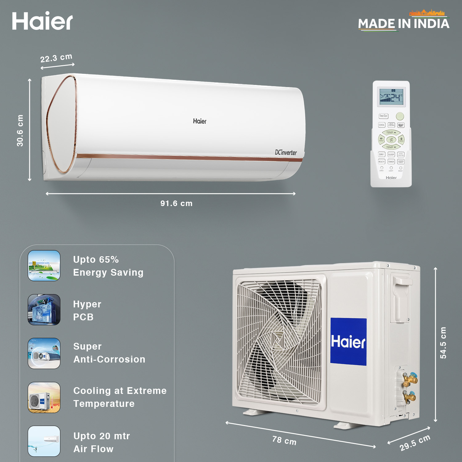 Image of Haier 2023 Model 1.5 Ton 4 Star Split Inverter with Wi-fi Intelli Smart,� Intelli Convertible 7-in-1, Cooling at Extreme Temperature AC