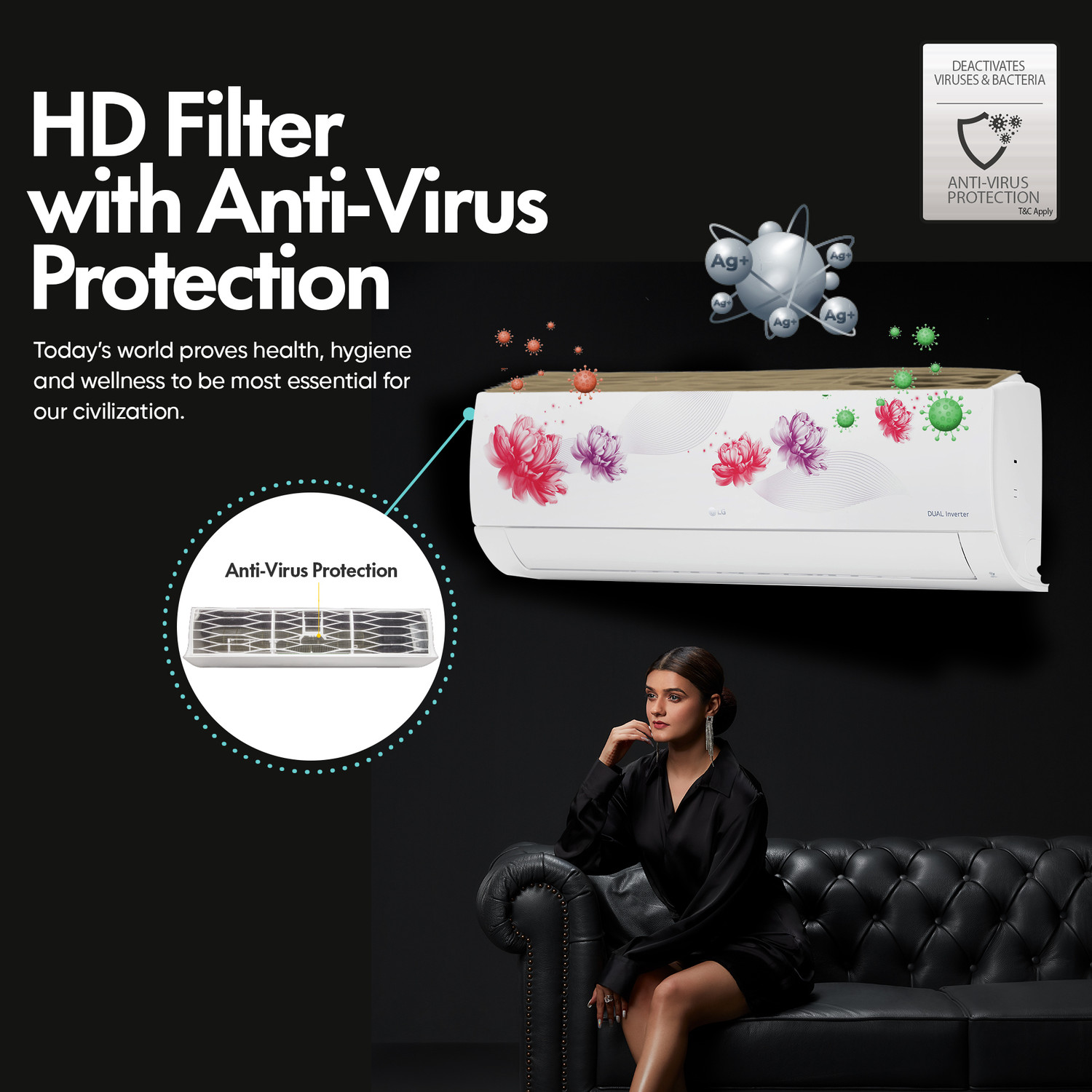 Image of LG 2023 Model 1.5 Ton 5 Star Split Inverter with Wi-fi 4 Way Swing, HD Filter with Anti-Virus Protection AC