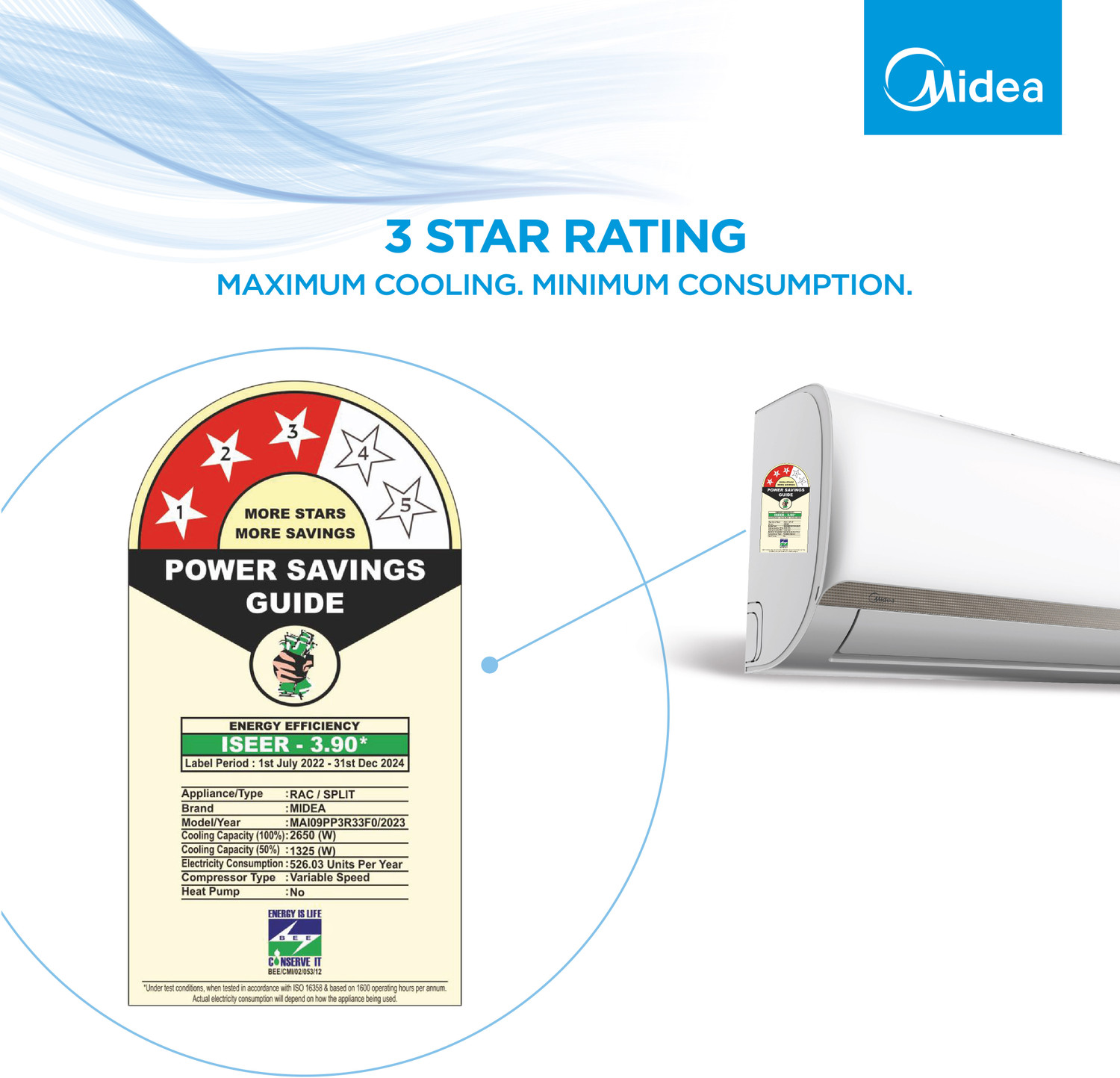 Image of Midea 2023 Model 0.8 Ton 3 Star Split Inverter Cold Catalyst Filter With Auto Cleanser AC - White (9K SANTIS PRO DELUXE INVERTER R32 SPLIT AC, Copper Condenser)
