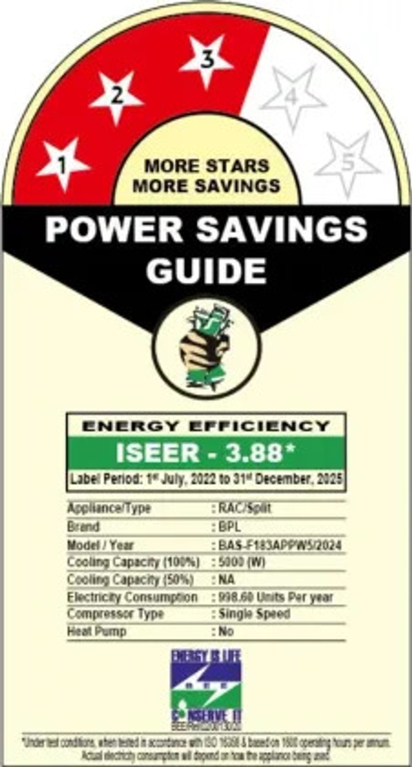 Image of BPL 2024 Model 1.5 Ton 3 Star Split Fixed Speed AC (BAS-F183APPW5, White)