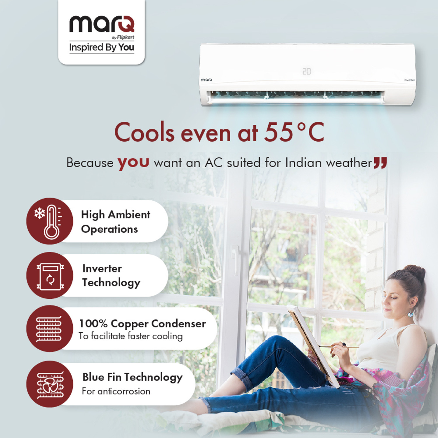 Image of MarQ by Flipkart 2023 Model 1.5 Ton 5 Star Split Inverter 4-in-1 Convertible with Turbo Cool Technology AC