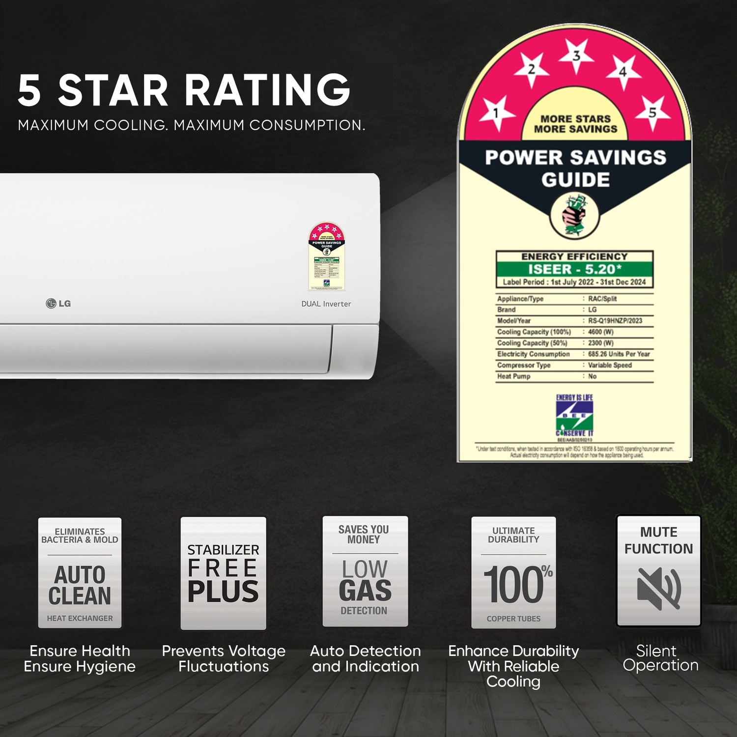 Image of LG 2023 Model 1.5 Ton 5 Star Split Inverter Plasmaster (Ionizer) 4 Way Swing, HD Filter with Anti-Virus Protection AC