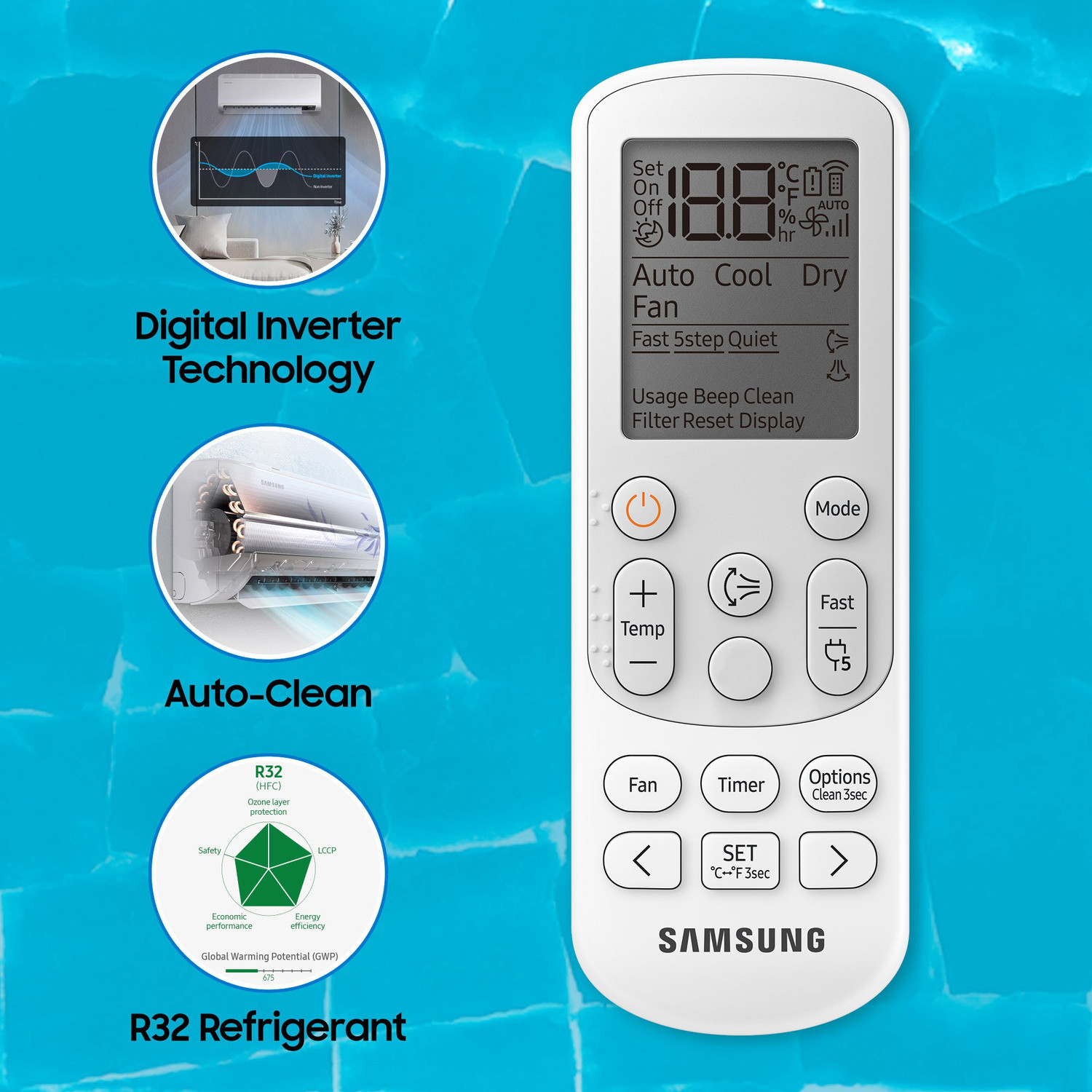 Image of SAMSUNG 1.5 Ton 3 Star Split Inverter AC - White (AR18BY3YBWK /AR18BY3YBWKNNA /AR18BY3YBWKXNA, Copper Condenser)
