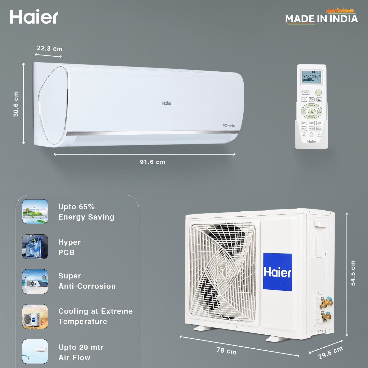 Image of Haier 2023 Model 1.5 Ton 5 Star Split Inverter Intelli Convertible 7-in-1, Cooling at Extreme Temperature AC