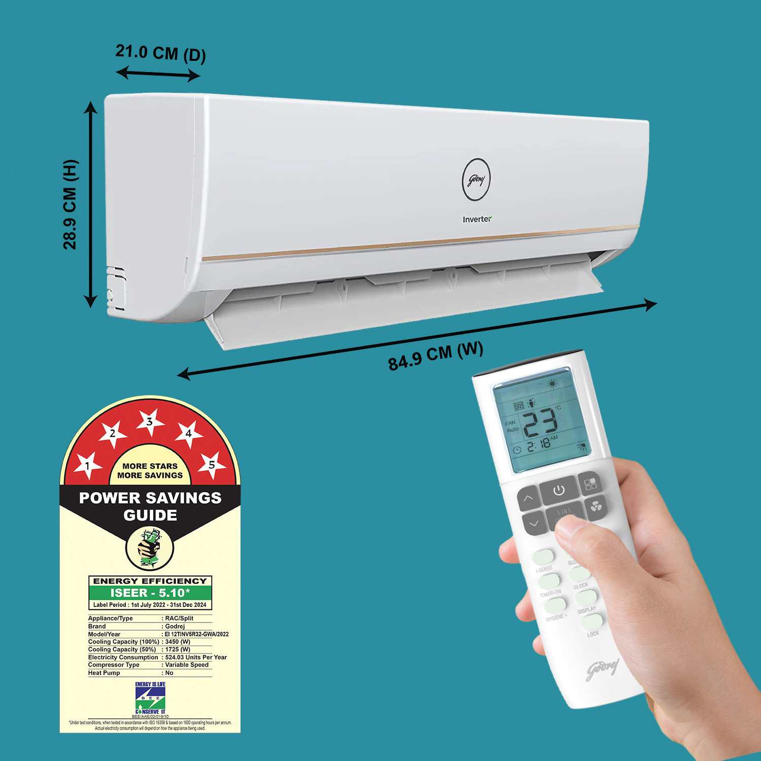 Image of Godrej 2023 Model 1 Ton 5 Star Split Inverter i-sense Technology with Blue Fin Anti Corrosive Coating AC