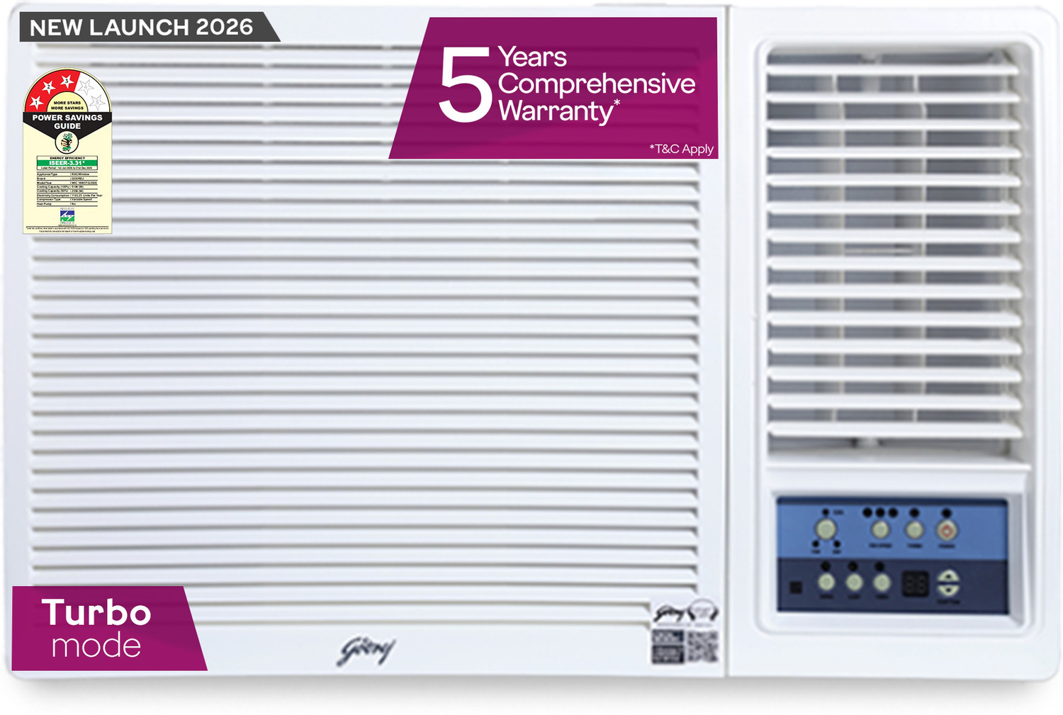 Image of Godrej 2018 Model 1.5 Ton 5 Star Window Fixed Speed AC (GWC 18DTC5-WSA, White)