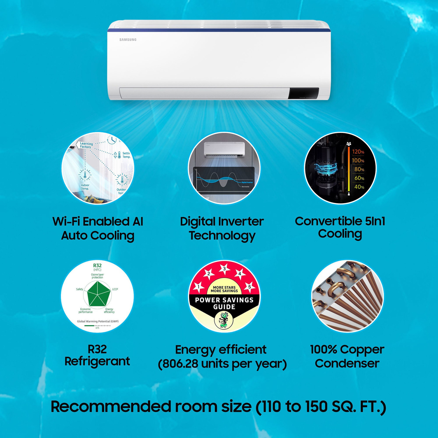 Image of Samsung 2022 Model 1.5 Ton 5 Star Split Inverter with Wi-fi AC