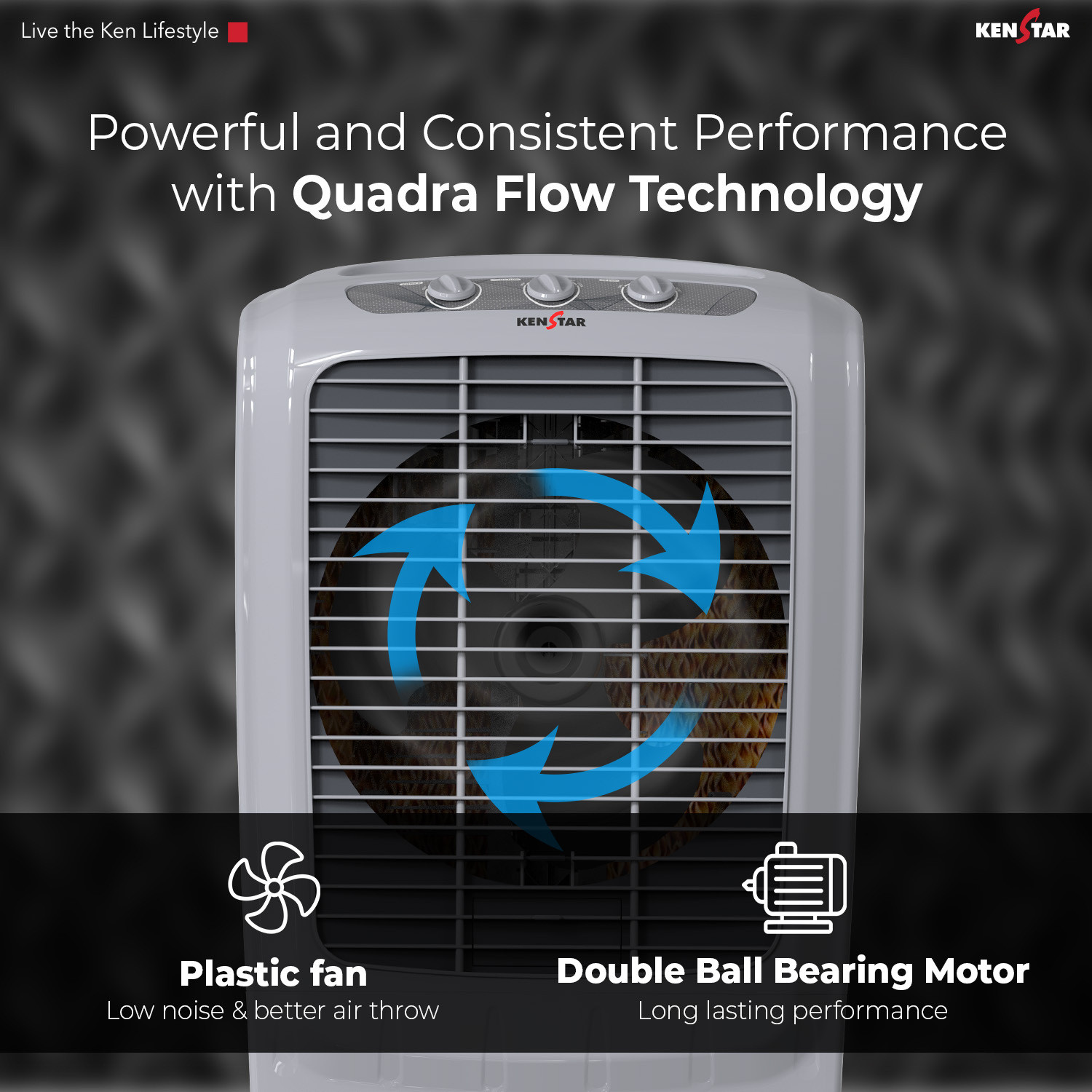 Image of Kenstar 90 L Desert Air Cooler Honeycomb Pads, Anti-Bacterial Protection, Inverter Compatible