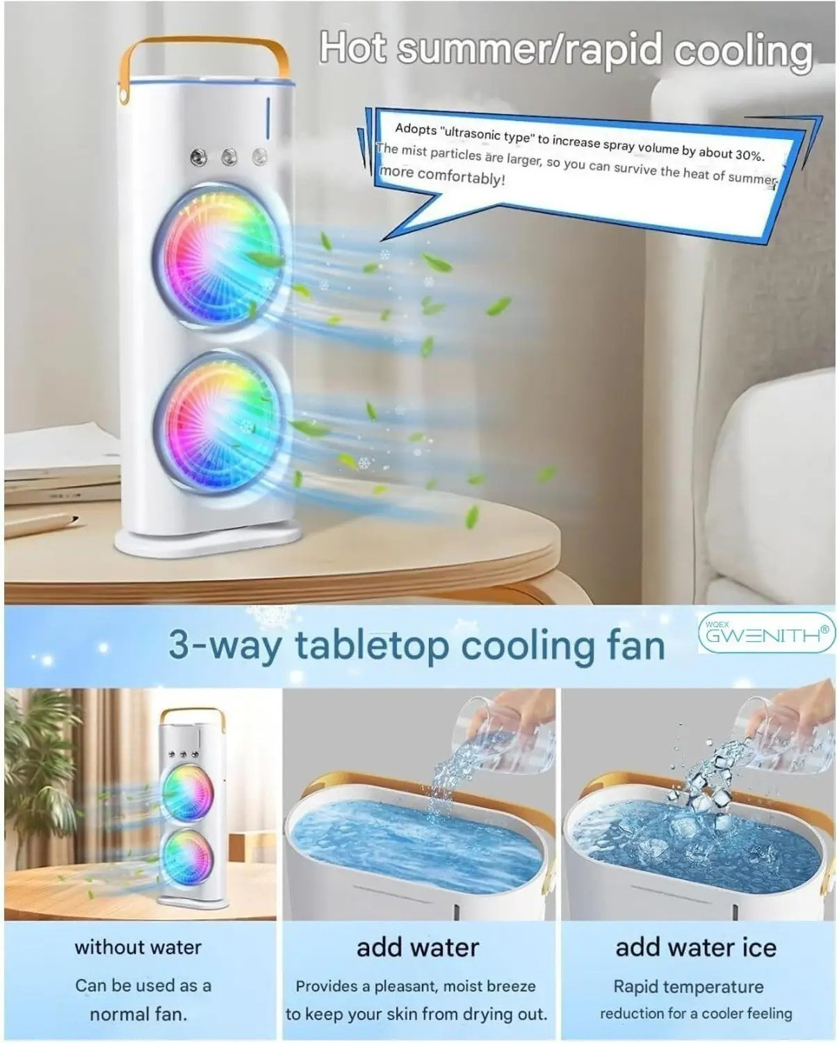Image of DORQ 14 L Room /Personal Air Cooler (White, Double Ended Fan SPSP-56)
