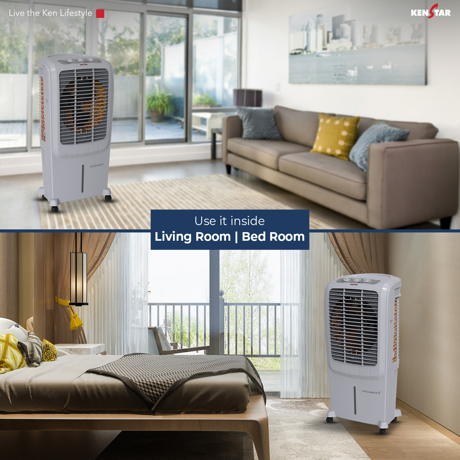 Image of Kenstar 90 L Desert Air Cooler Honeycomb Pads, Anti-Bacterial Protection, Inverter Compatible