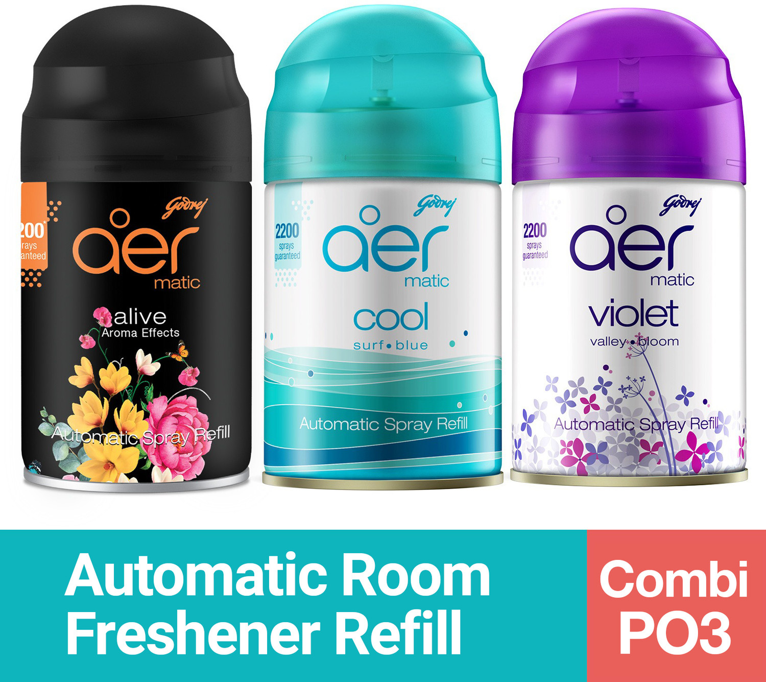 Godrej Aer Matic Cool Surf Blue | Alive | Violet Valley Bloom Room Freshner Refill