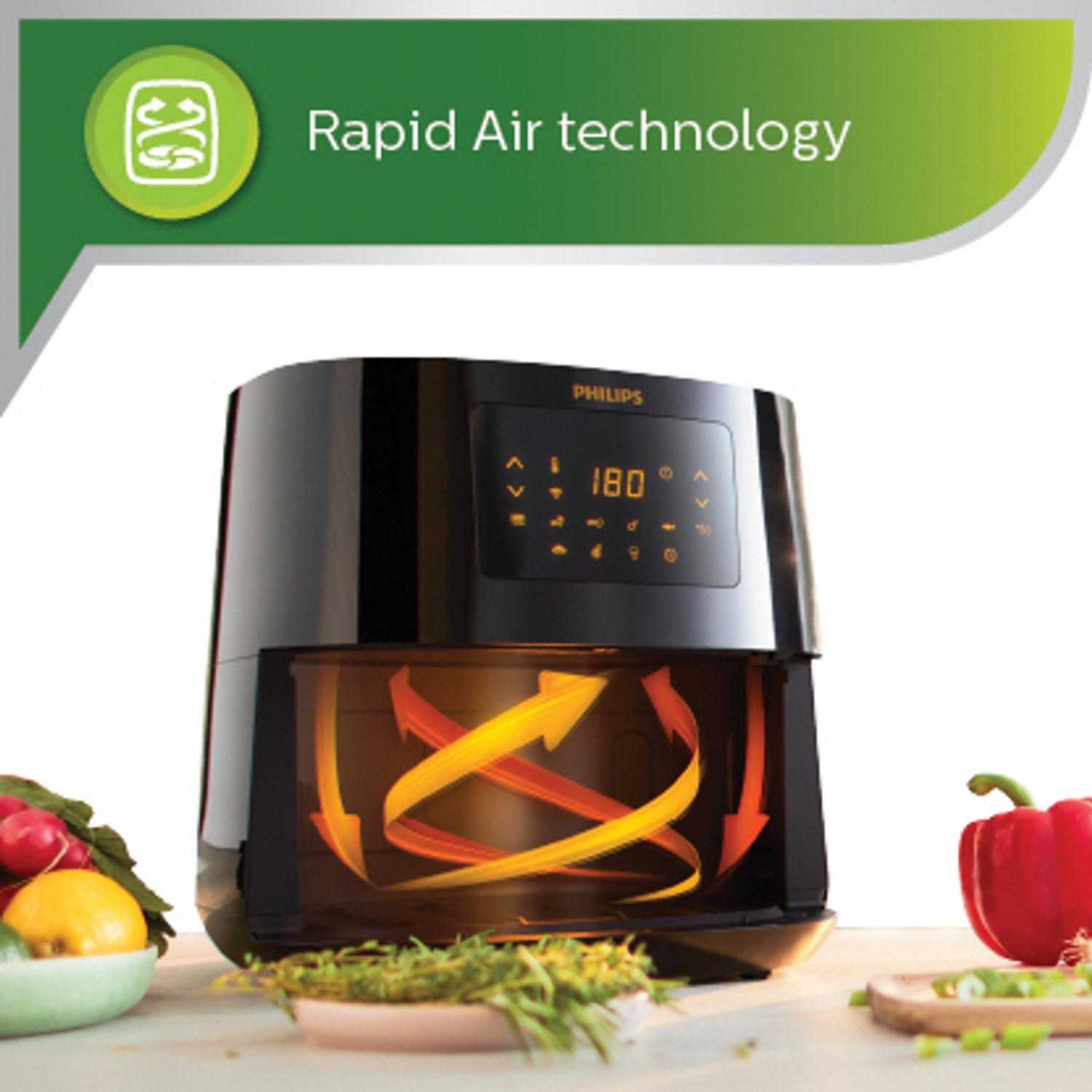 Image of PHILIPS HD9252 /90 with Touch Panel, uses up to 90% less fat, 7 Pre-set Menu, 1400W, 4.1 Ltr, with Rapid Air Technology Air Fryer