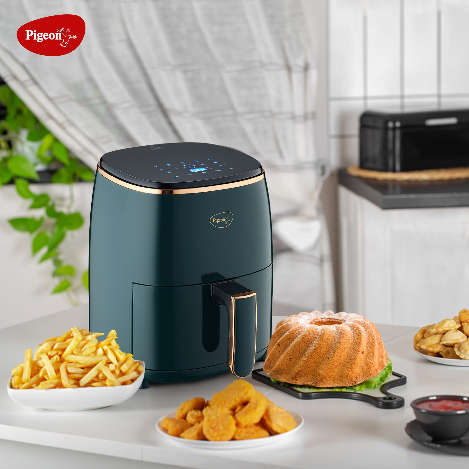 Image of Pigeon Healthifry Digital with 360 High Speed Air Circulation Technology 1200 W with Non-Stick Basket - Green Air Fryer