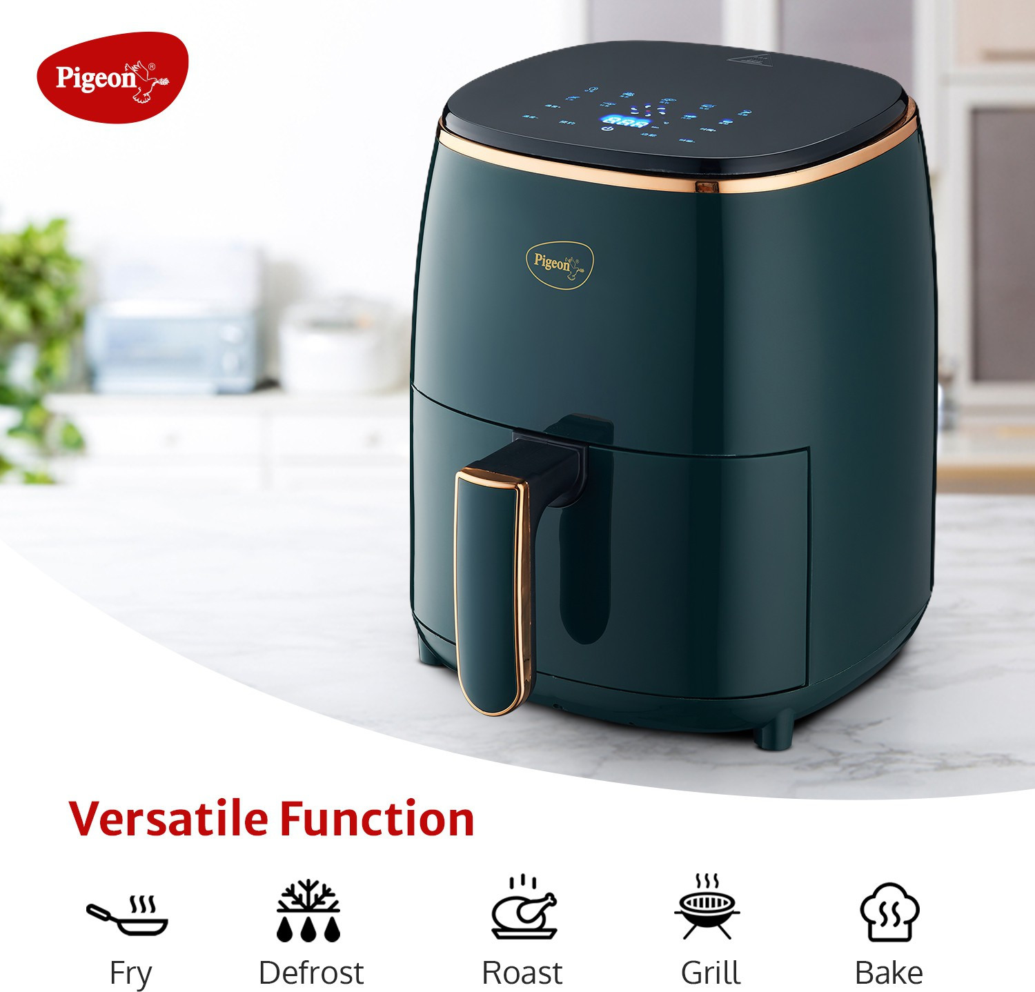 Image of Pigeon Healthifry Digital with 360 High Speed Air Circulation Technology 1200 W with Non-Stick Basket - Green Air Fryer