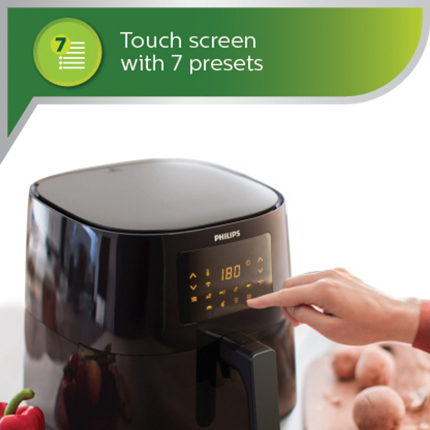 Image of PHILIPS HD9252 /90 with Touch Panel, uses up to 90% less fat, 7 Pre-set Menu, 1400W, 4.1 Ltr, with Rapid Air Technology Air Fryer