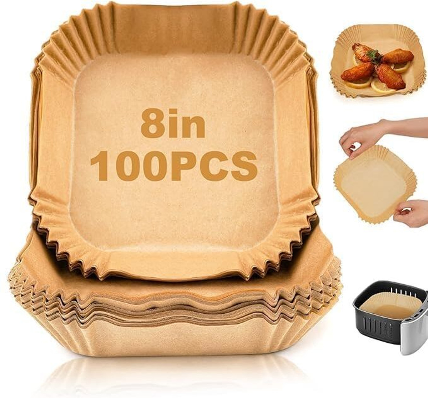 Image of TRODANCE 100pc Air Fryer Disposable Paper Liner, Non-Stick Paper, Oil-Proof & Water-Proof Airfryer Tray
