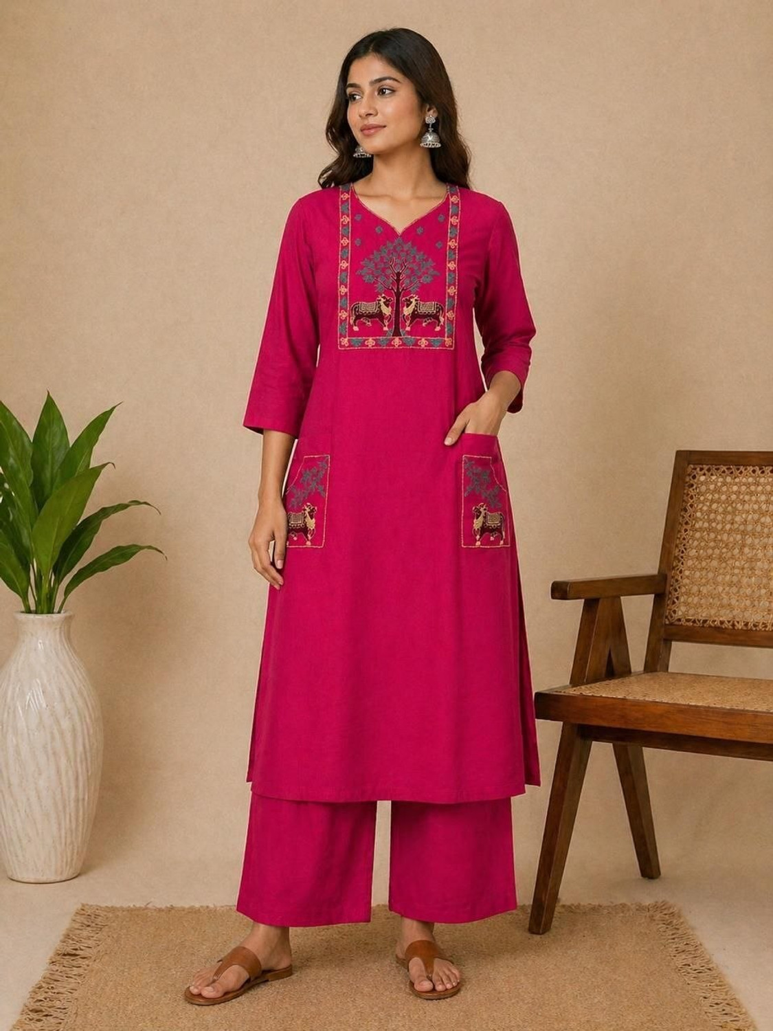 Image of YAGNIK FASHION Women Cotton Rayon Kurta Palazzo Set